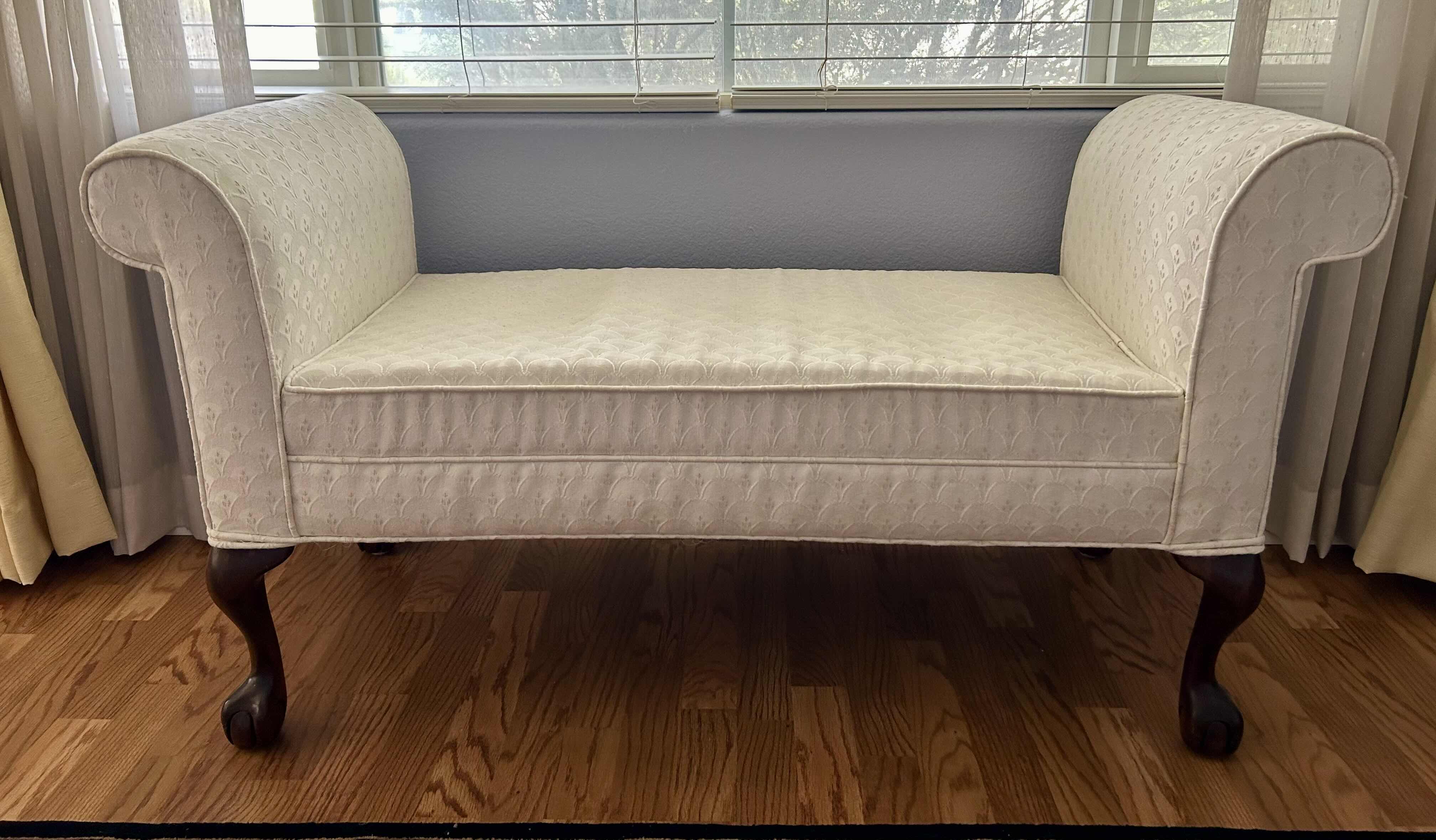 Photo 1 of WALKER SETTEE BENCH OFF WHITE UPHOLSTERED W ROLLED ARMS  W47"