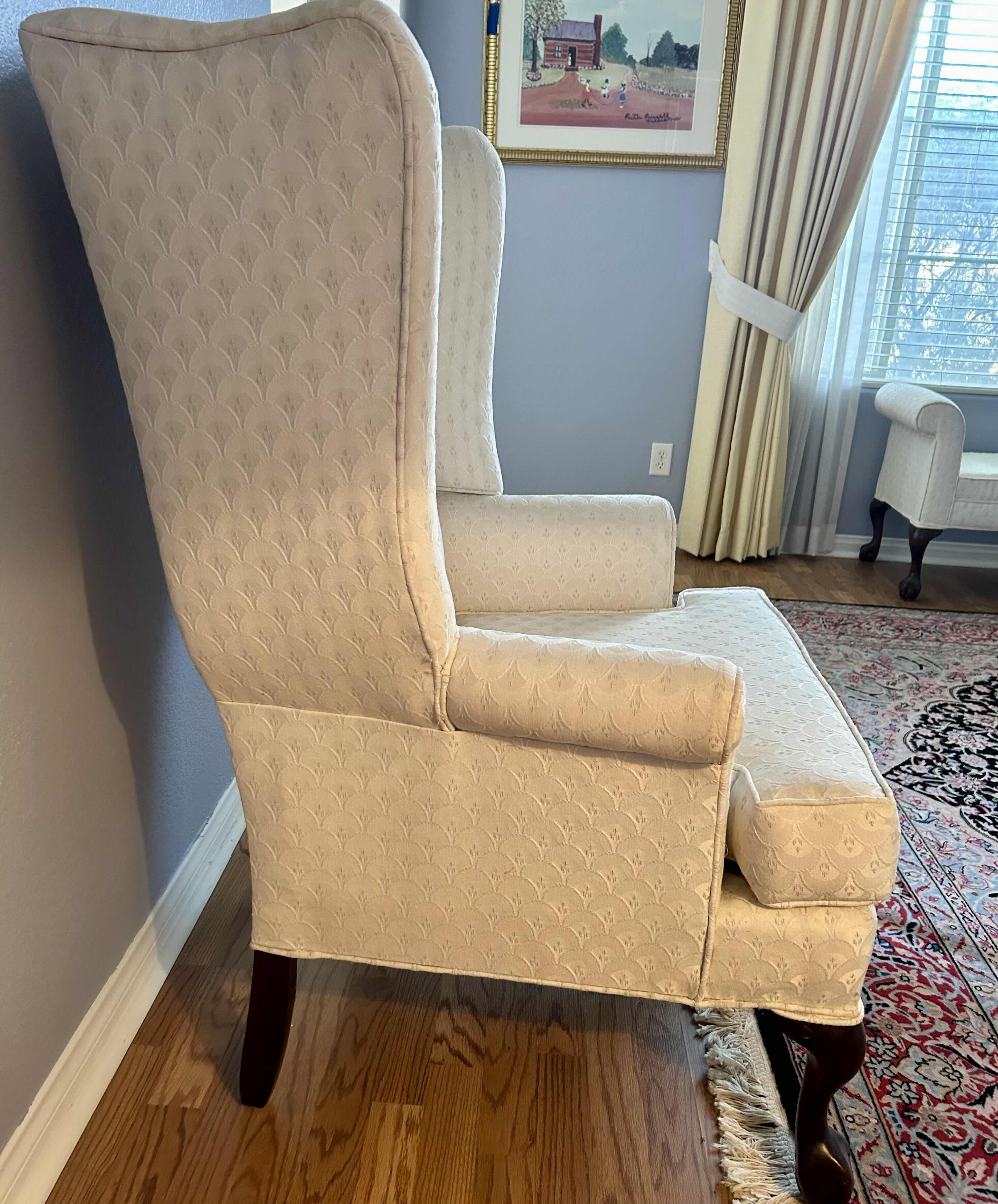 Photo 1 of WALKER WINGBACK CHAIR W OFF WHITE UPHOLSTERY 