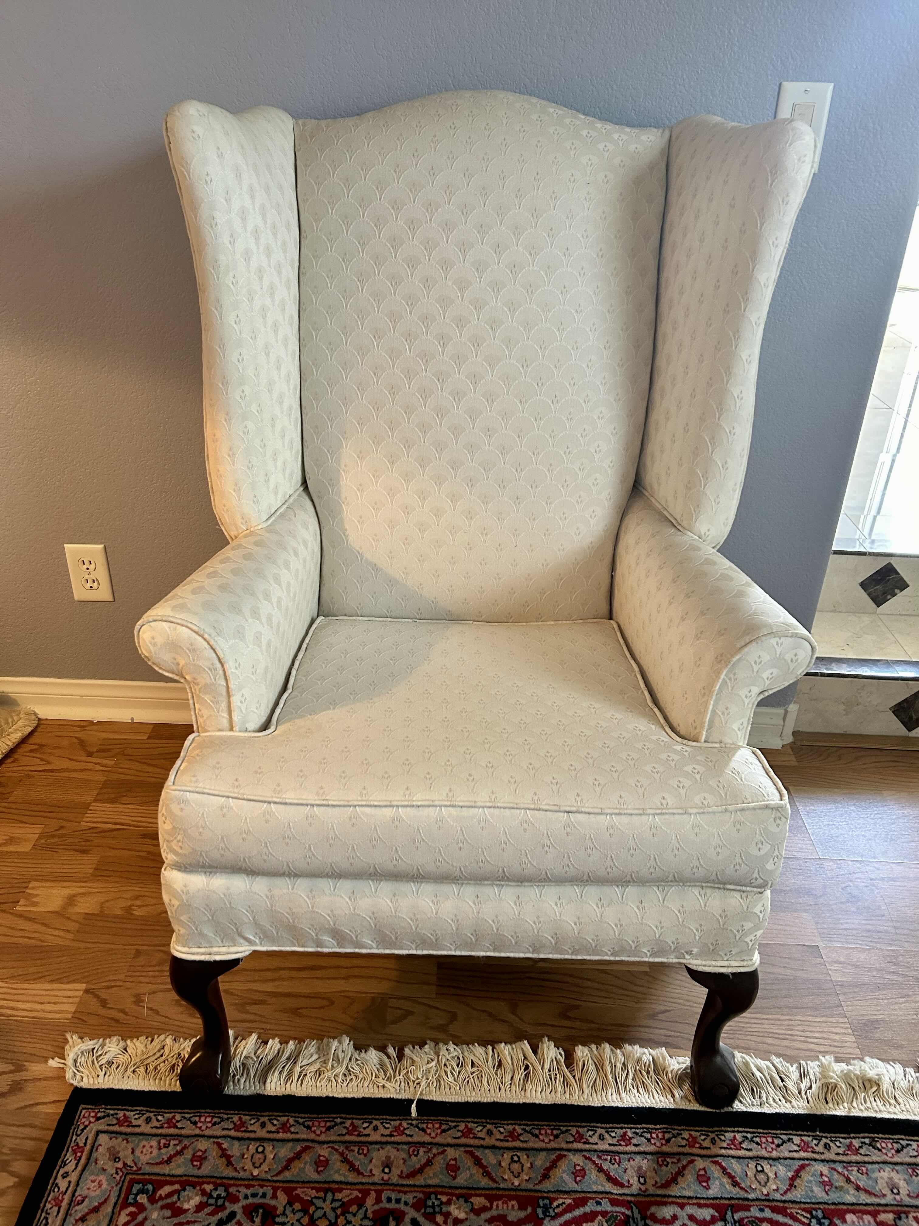Photo 1 of WALKER WINGBACK CHAIR W OFF WHITE UPHOLSTERY 