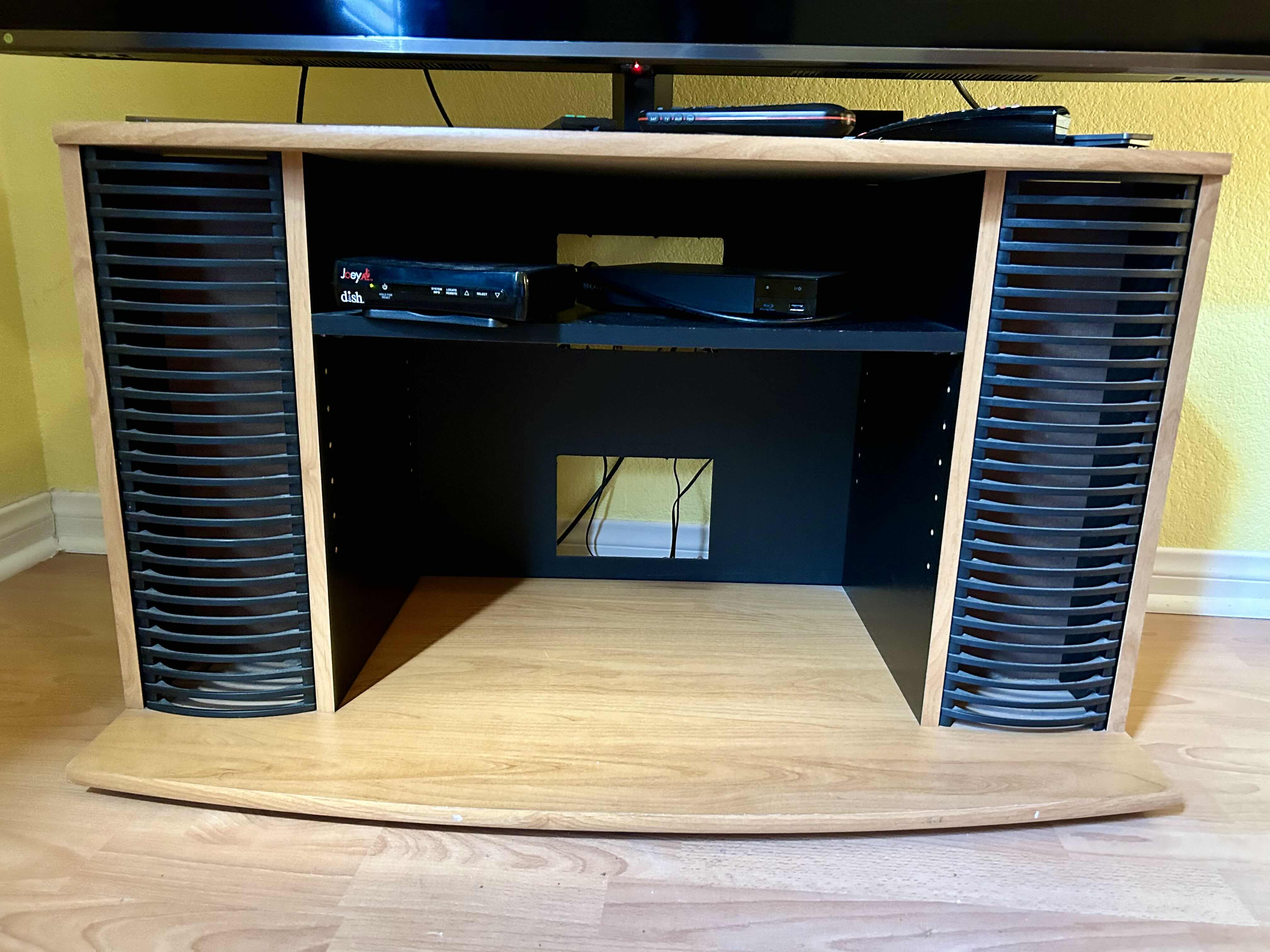 Photo 1 of 55” LG SMART TV WITH REMOTE HONEY COLORED PRESSED WOOD TV STAND INCLUDED