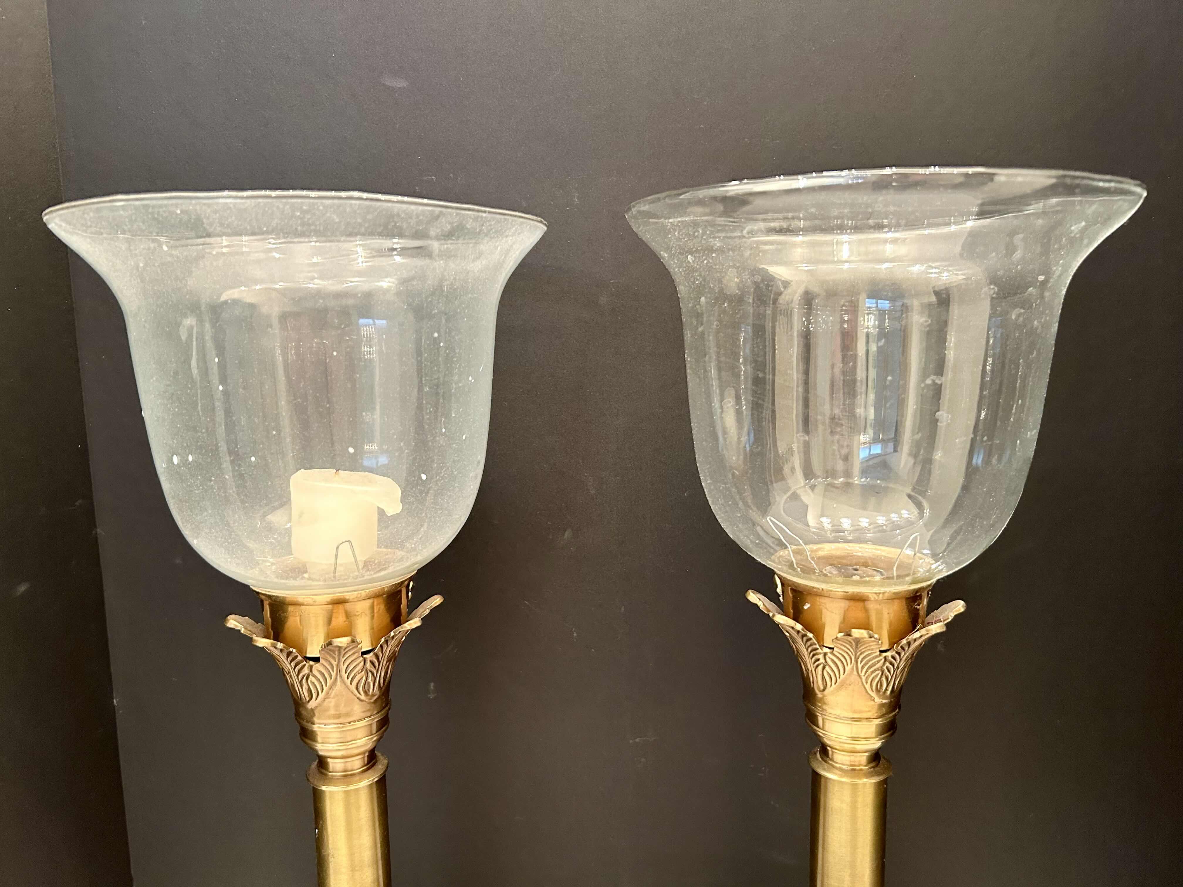 Photo 1 of 2-GOLD PALM TREE HURRICANE CANDLE HOLDERS 