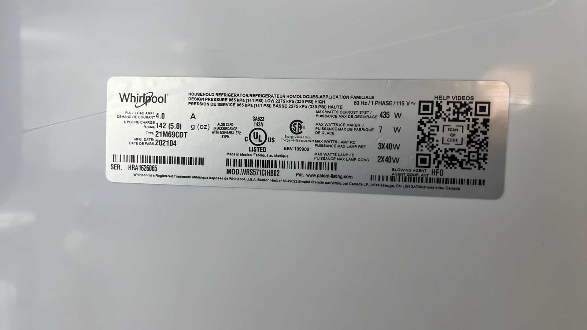 Photo 1 of BLACK WHIRLPOOL SIDE BY SIDE REFRIGERATOR (CONTENTS NOT INCLUDED)