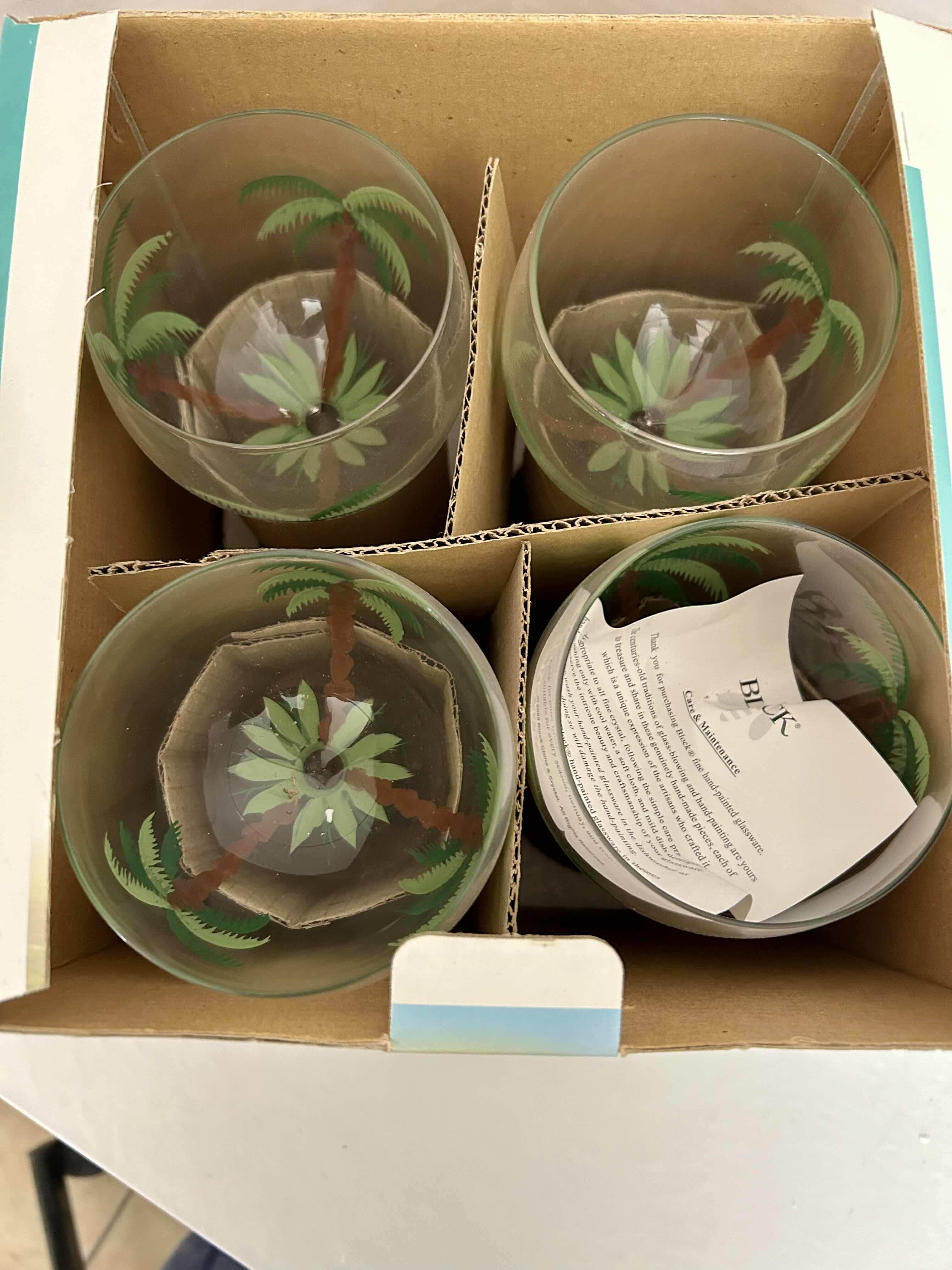 Photo 1 of 4-NIB HAND-PAINTED PALM TREE GOBLETS 
