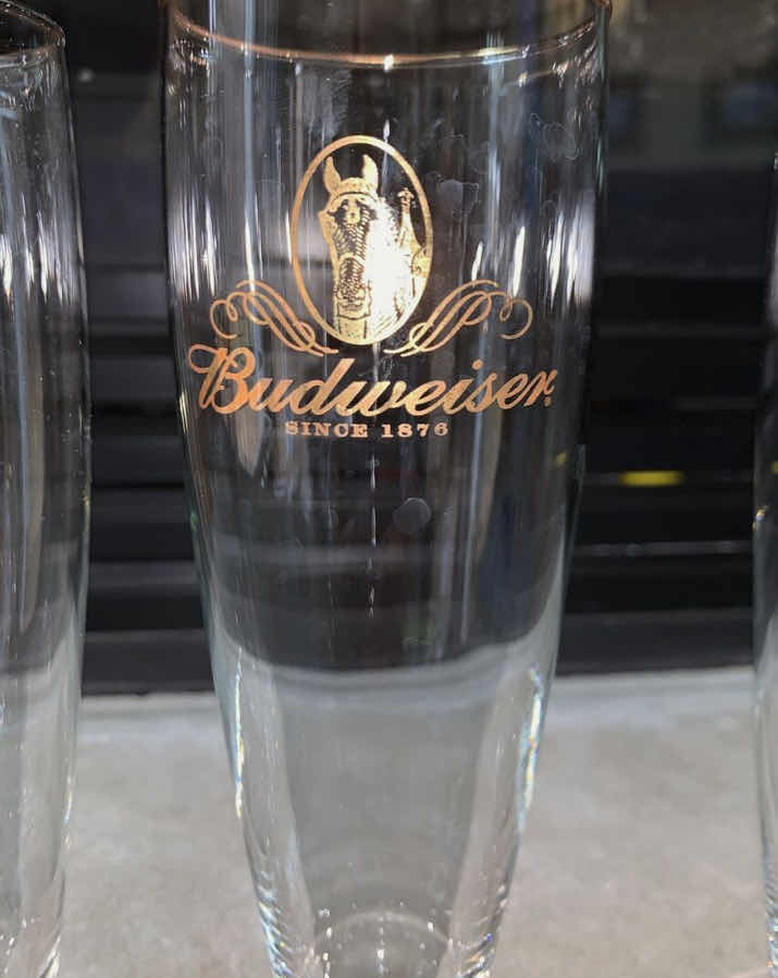 Photo 1 of 4 GOLD RIMMED BUDWEISER 1876 TALL PILSNER GLASSES with CLYDESDALE HORSES
