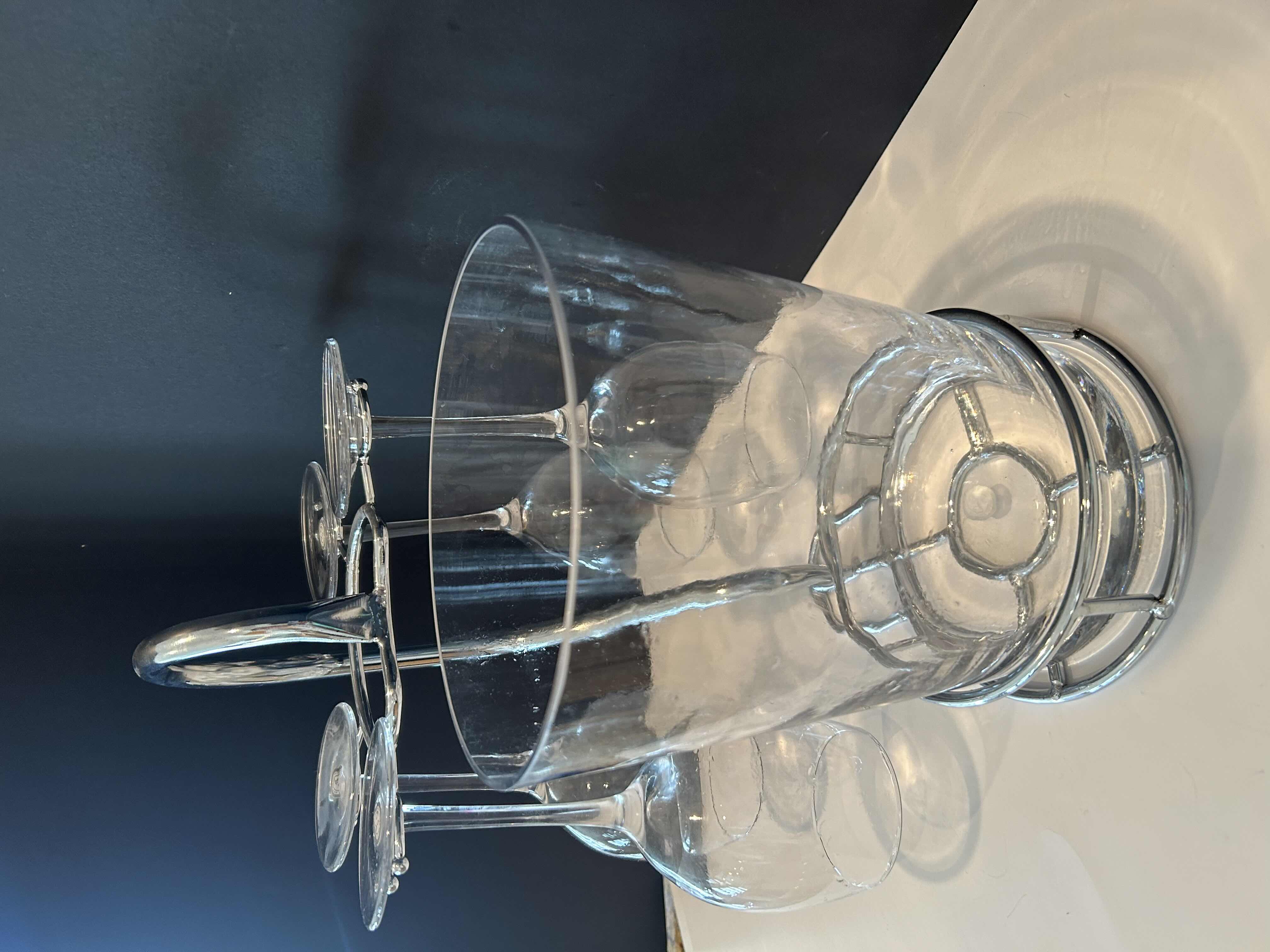 Photo 1 of 4 WINE GLASSES & ICE BUCKET IN SILVER CARRYING HOLDER MADE BY THE GODINGER SILVER ART COMPANY 

RETAIL: $85.00