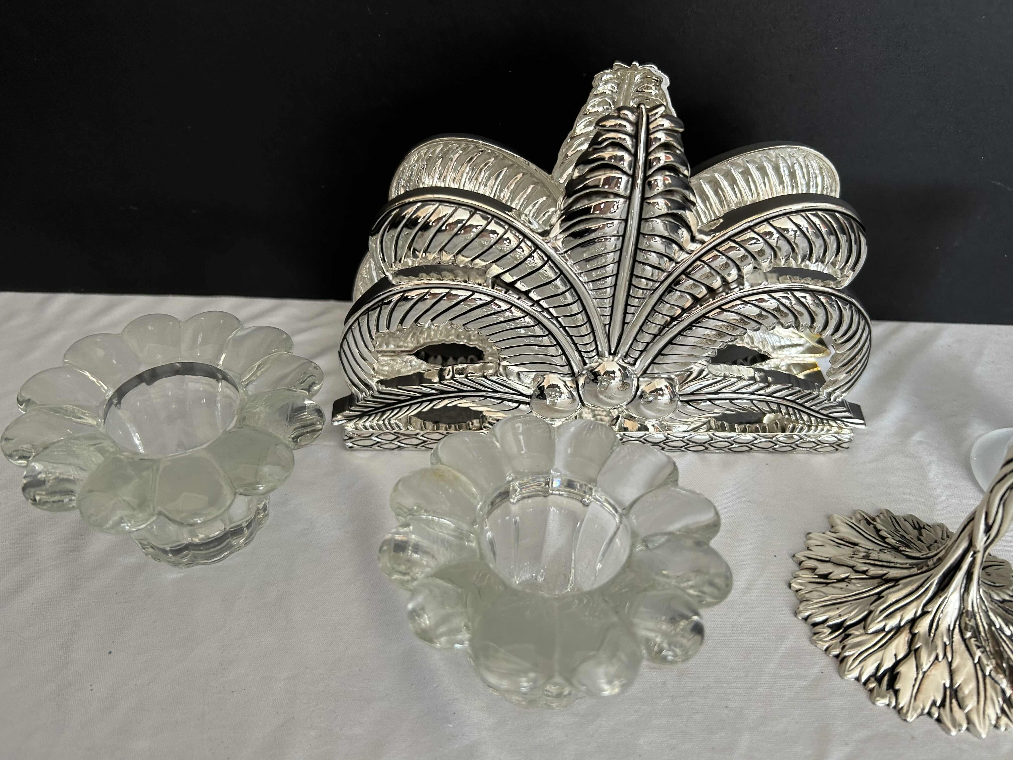 Photo 1 of 2 WOOD TRAYS, 4 CANDLE HOLDERS, NAPKIN HOLDER 
