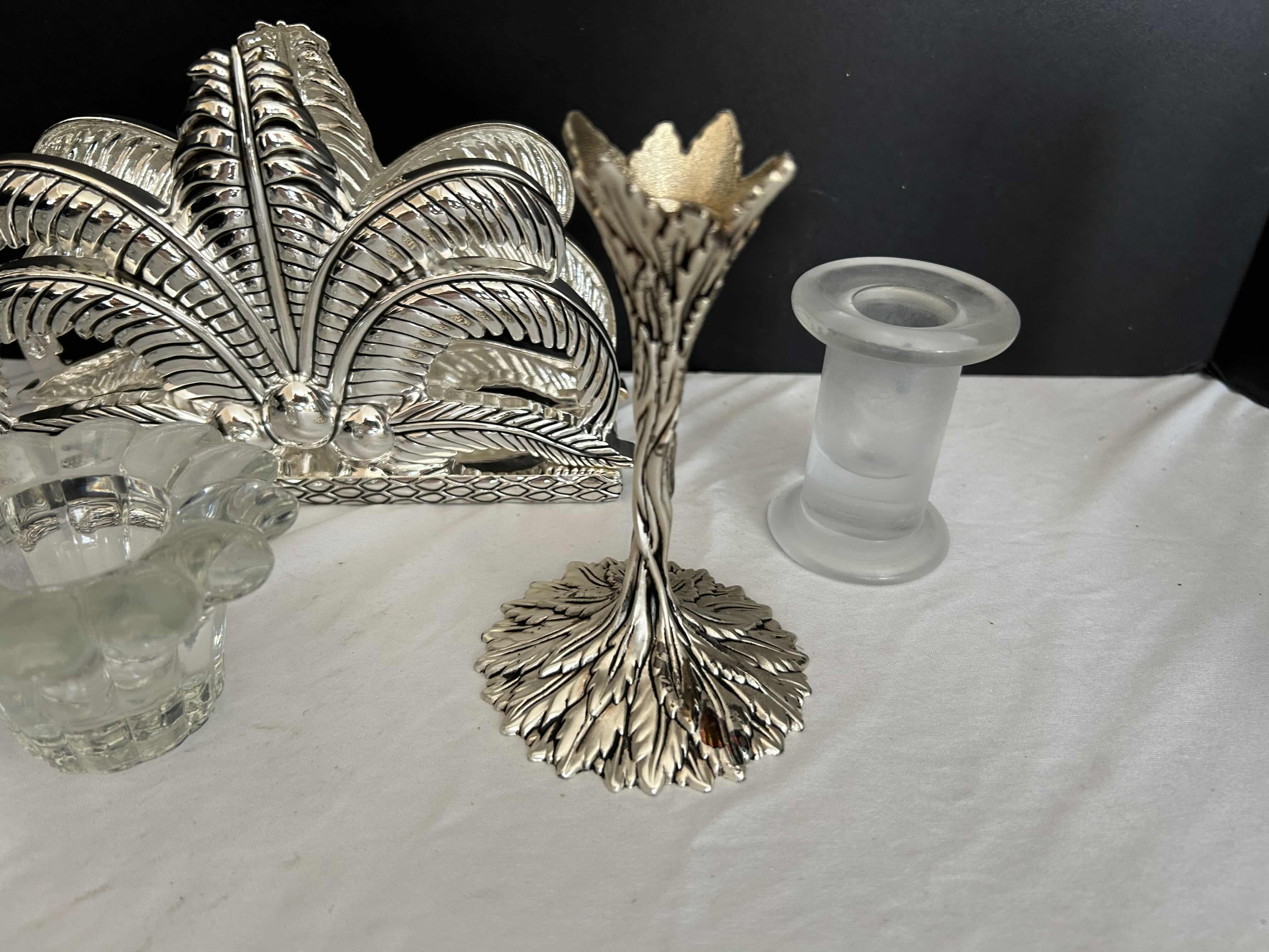 Photo 1 of 2 WOOD TRAYS, 4 CANDLE HOLDERS, NAPKIN HOLDER 
