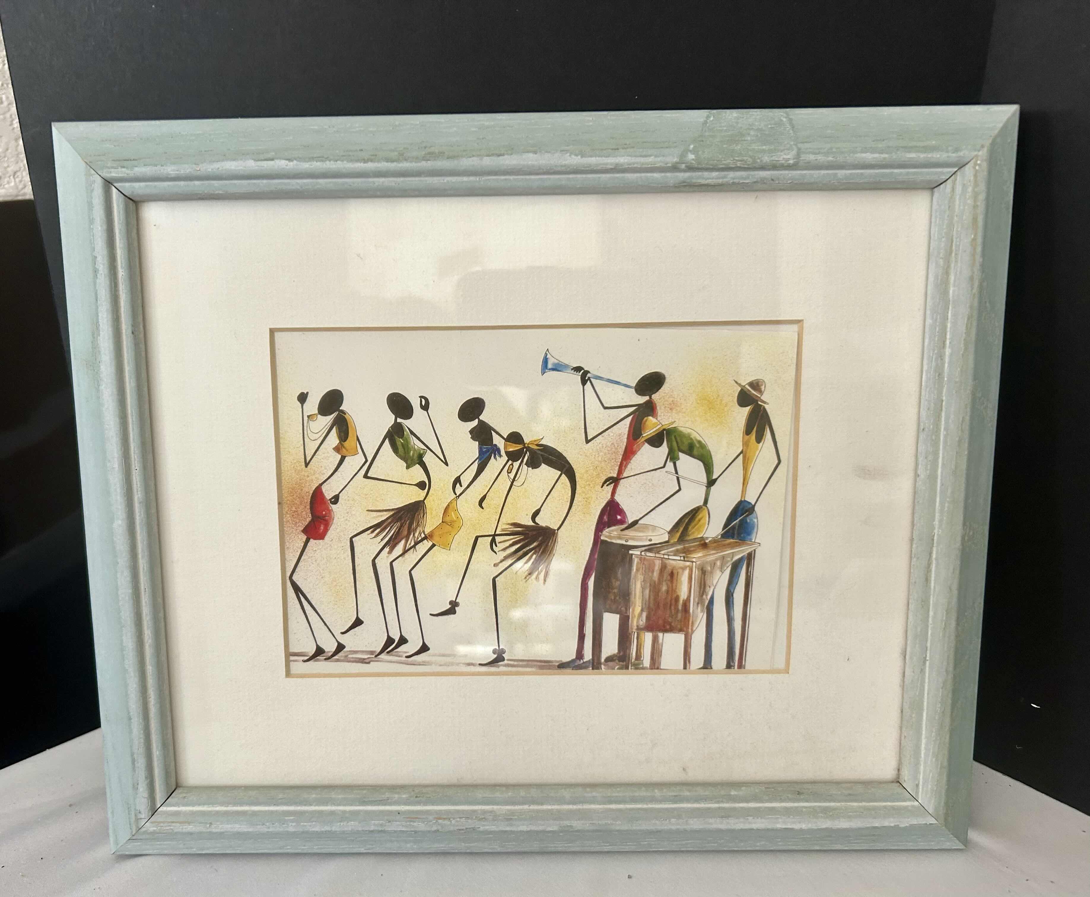 Photo 1 of 2- BLUE FRAMED "ETHNIC FIGURATIVE" ARTWORKS 8" X 10"
