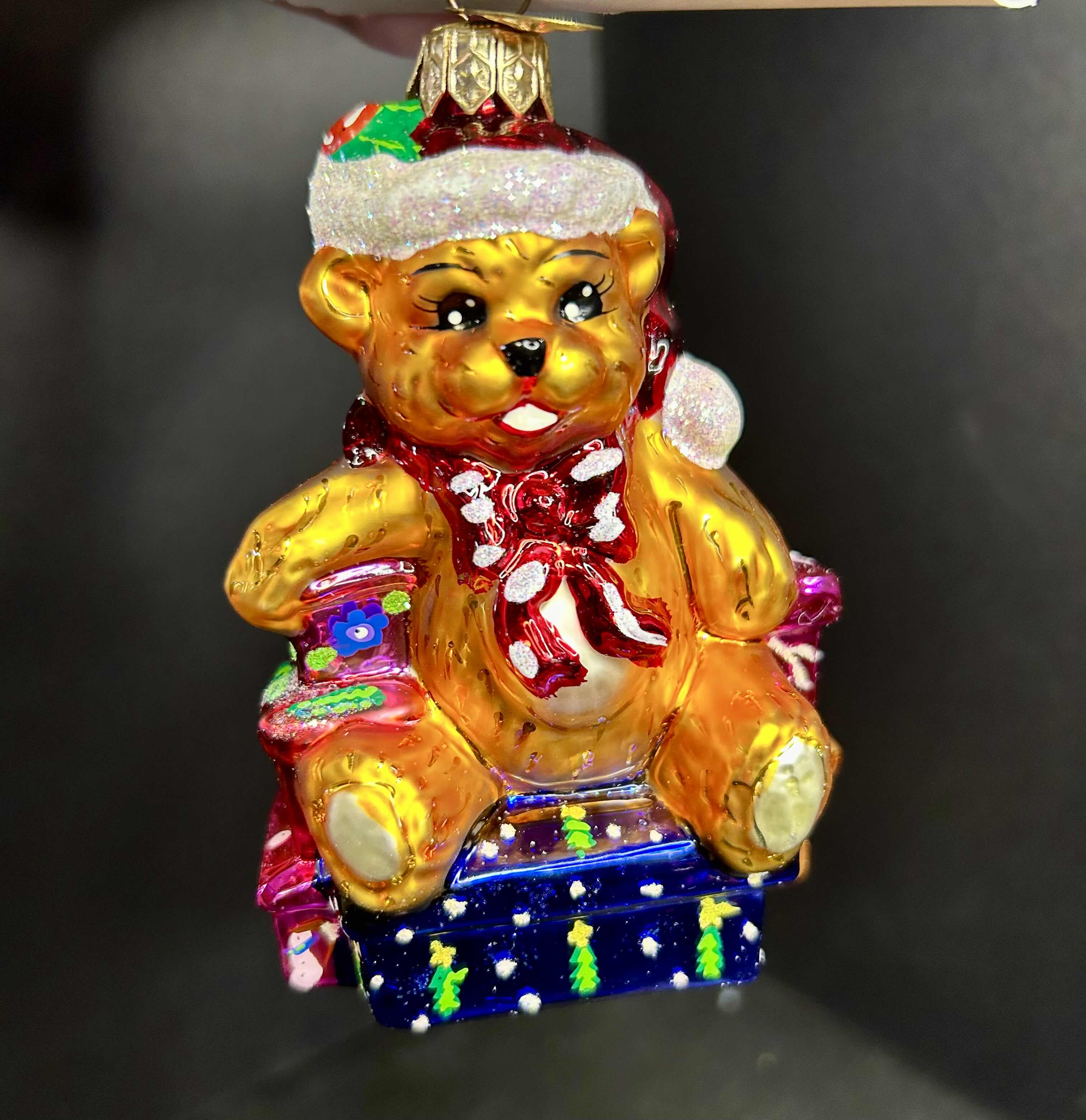 Photo 1 of NIB CHRISTOPHER RADKO "TEDDYS SURPRISE" GLASS CHRISTMAS ORNAMENT

