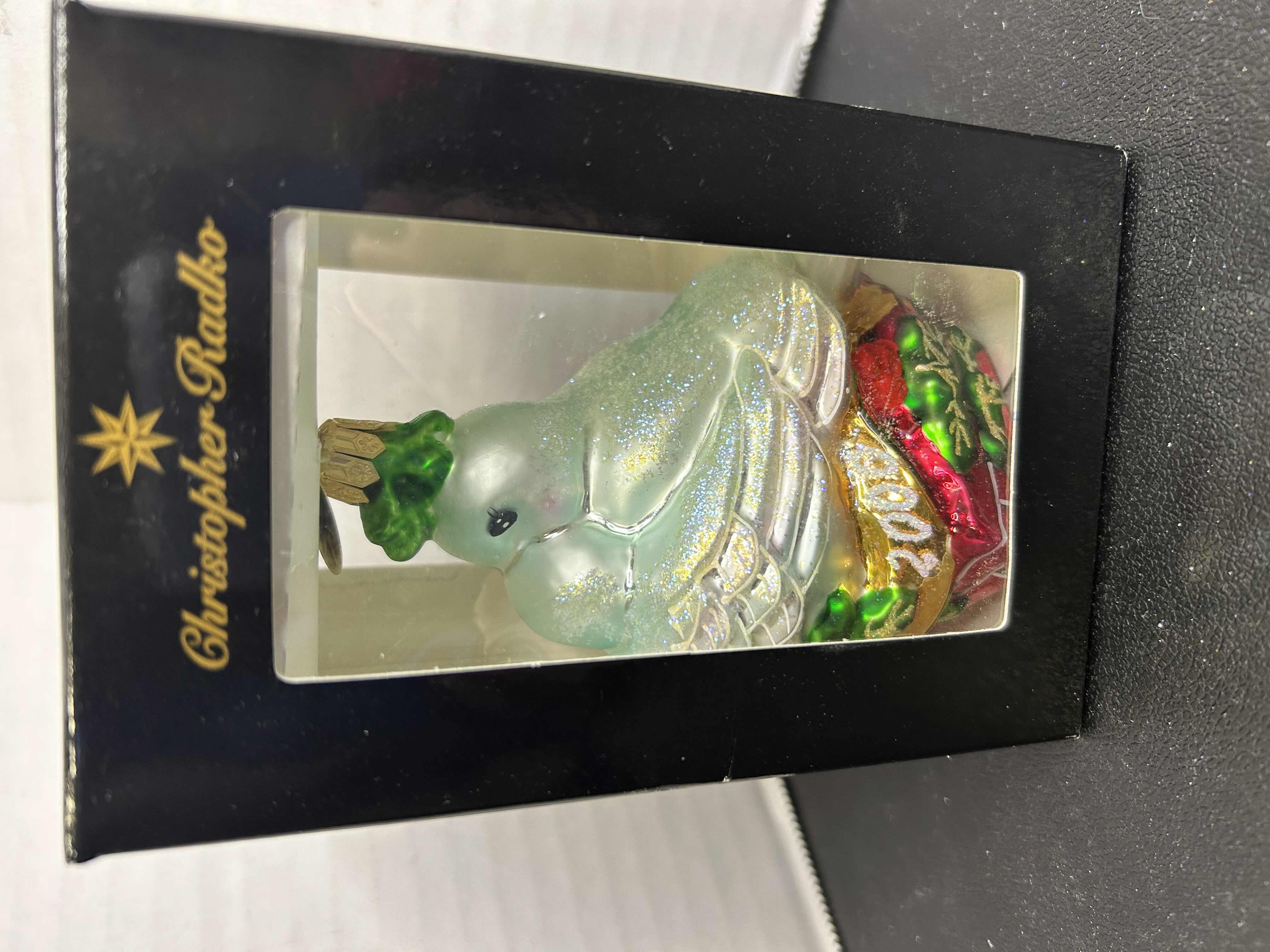 Photo 1 of NIB CHRISTOPHER RADKO "OUR FIRST CHRISTMAS" GLASS TREE ORNAMENT

