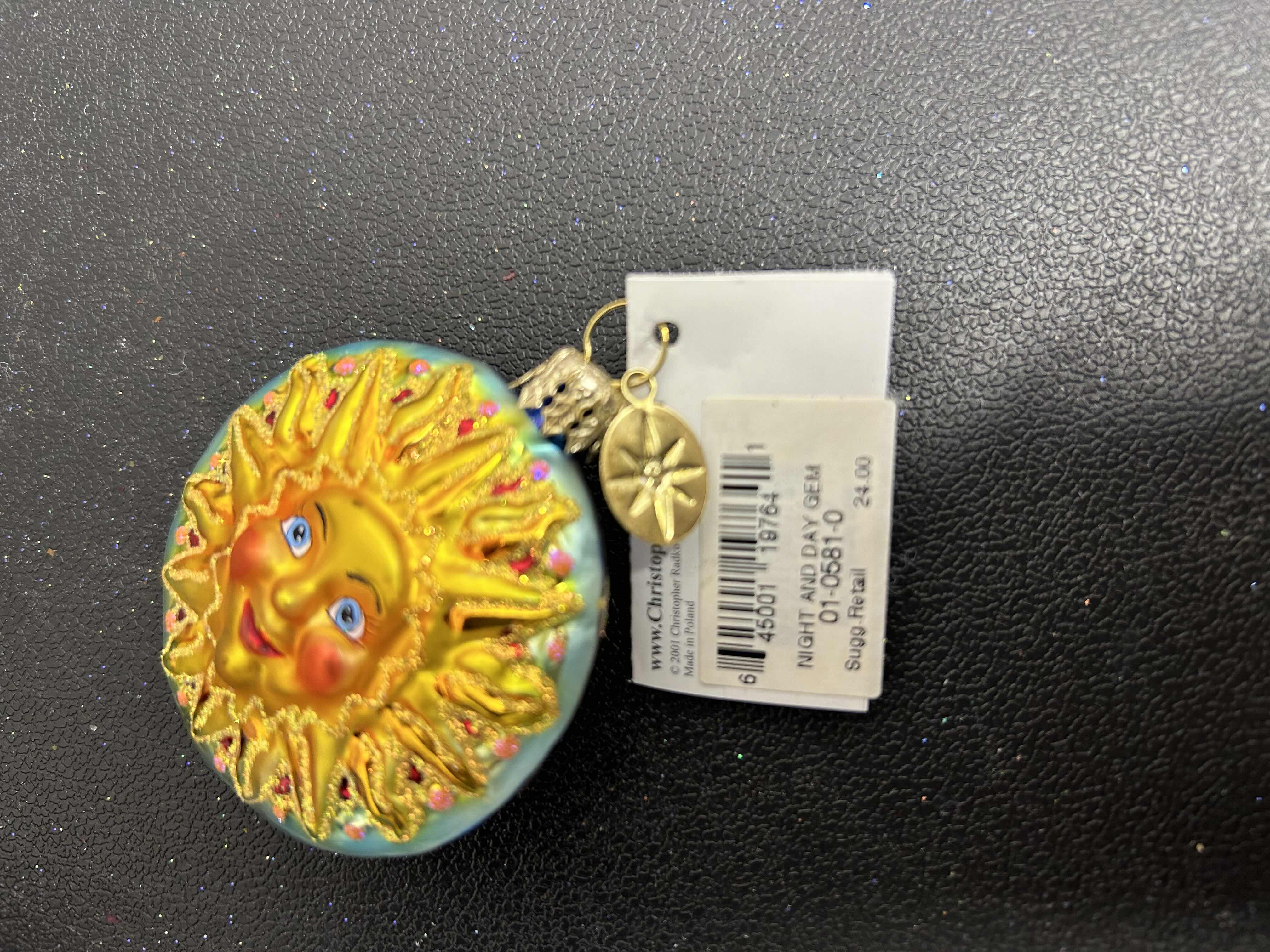 Photo 1 of NIB CHRISTOPHER RADKO "NIGHT AND DAY"GLASS GEM CHRISTMAS ORNAMENT

