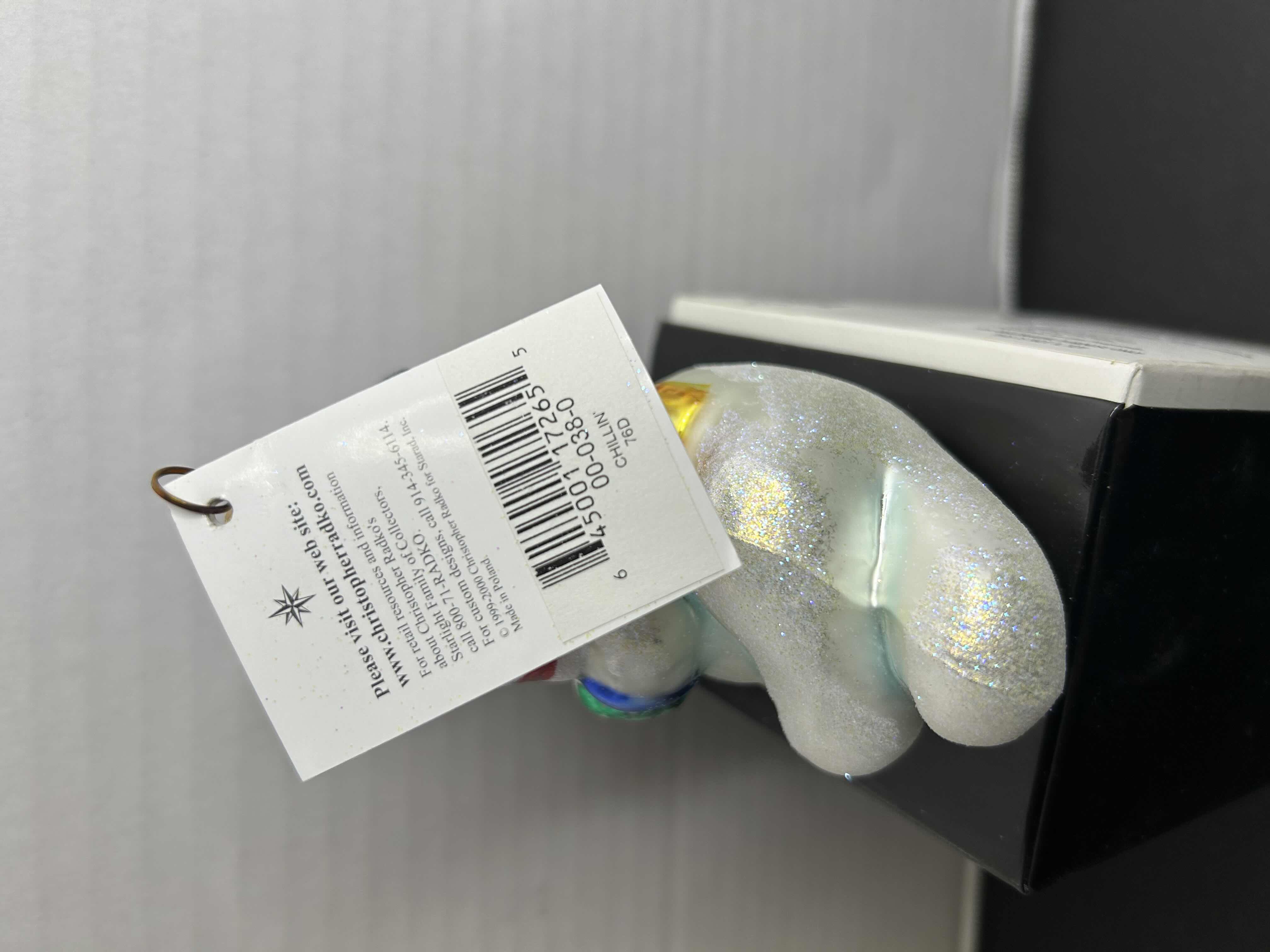 Photo 1 of NIB CHRISTOPHER RADKO "CHILLIN" GLASS CHRISTMAS ORNAMENT


