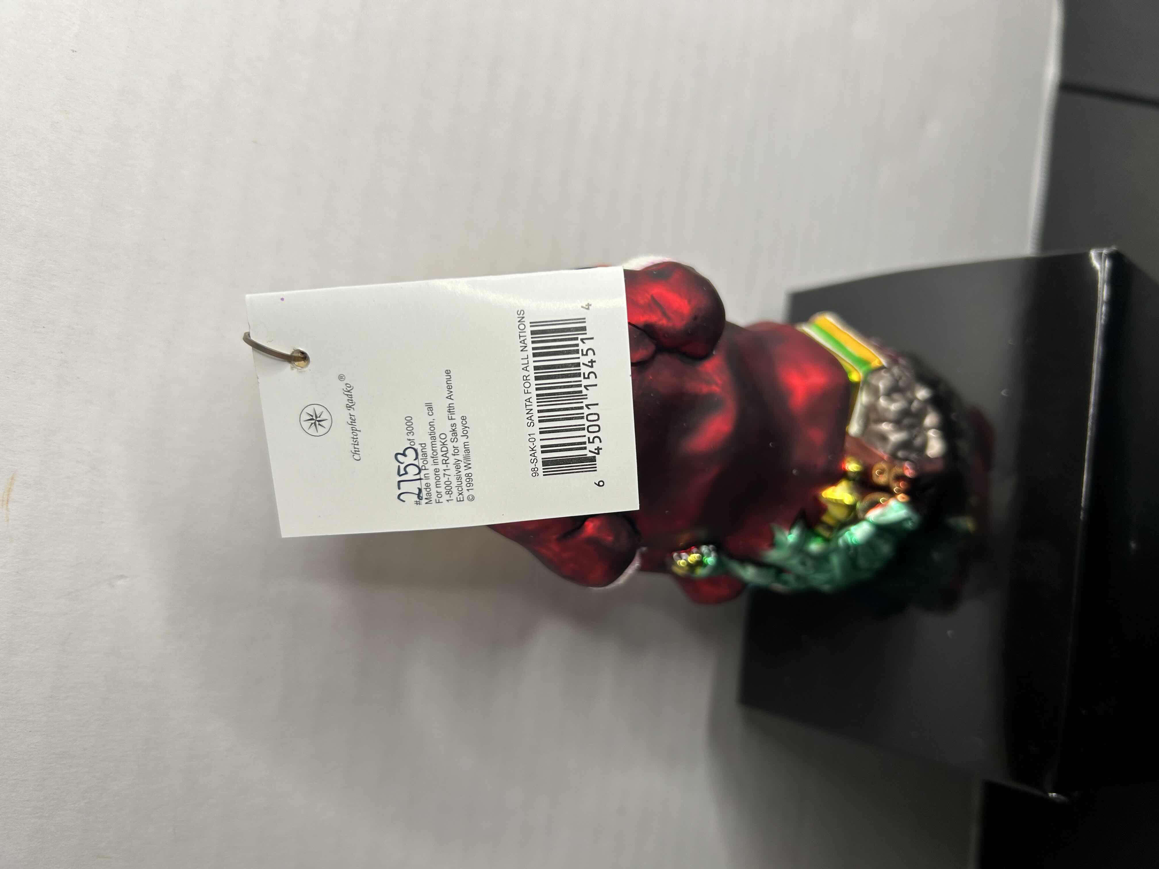 Photo 1 of NIB CHRISTOPHER RADKO "SANTA FOR ALL NATIONS" LIMITED EDITIONGLASS ORNAMENT.