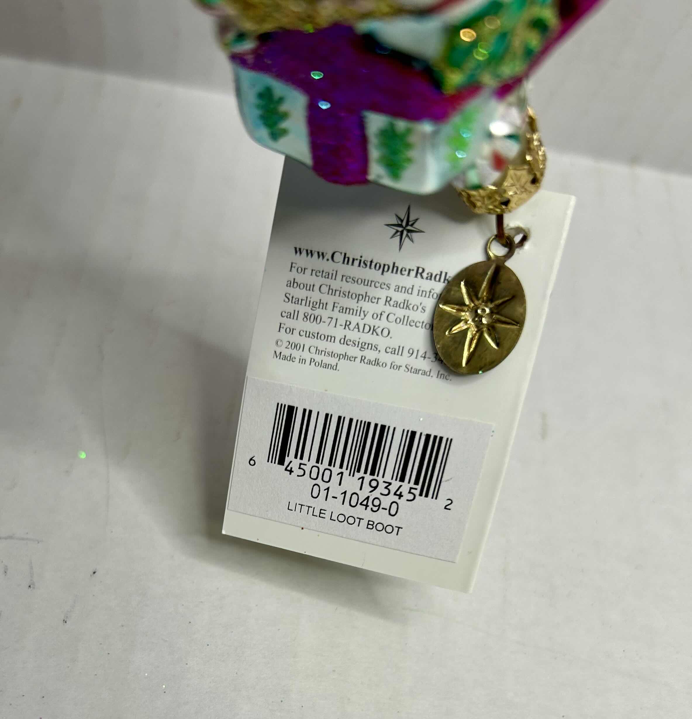 Photo 1 of NIB CHRISTOPHER RADKO "LITTLE LOOT BOOT" GLASS CHRISTMAS ORNAMENT 

