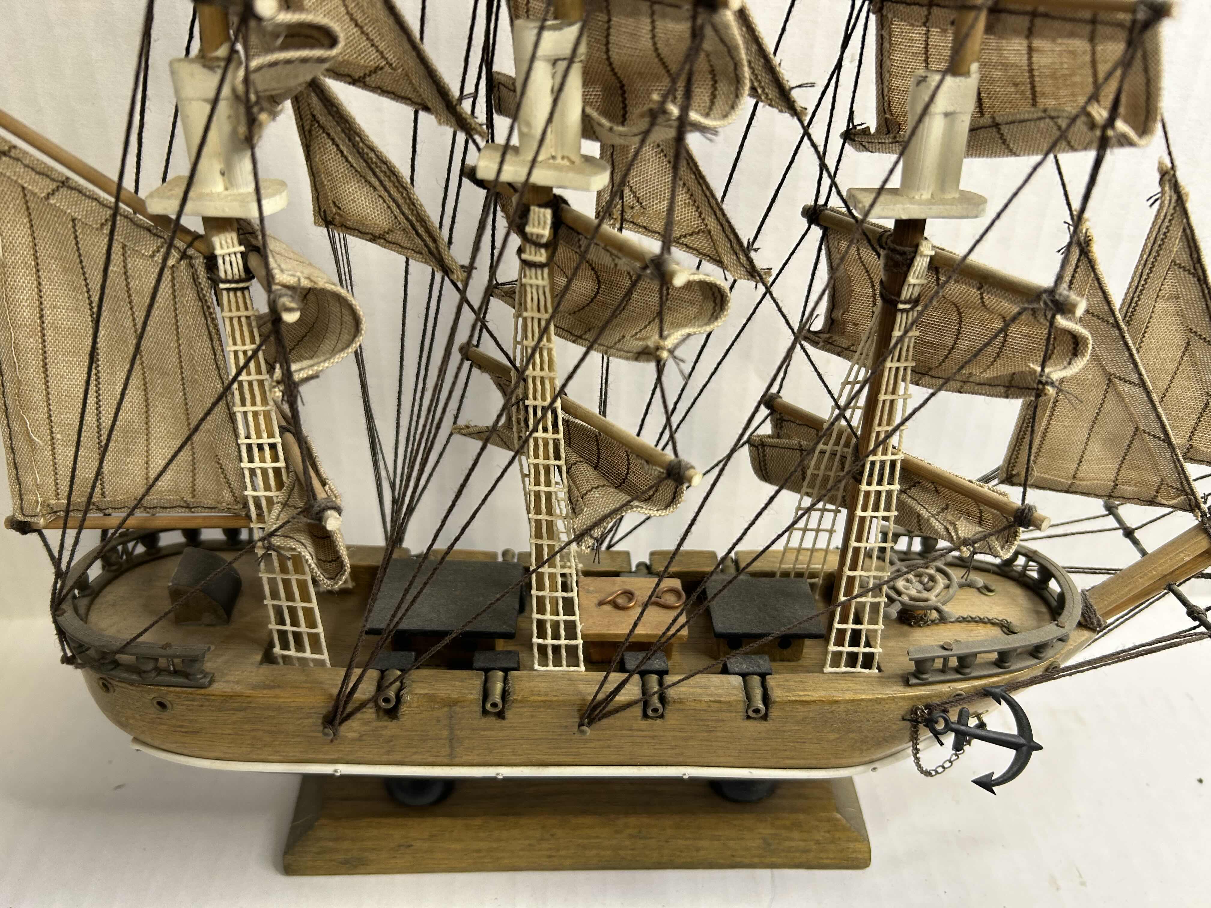 Photo 1 of ANTIQUE "THREE HANDS GALLION"  WOOD AND CANVAS SHIP 12.5"H

