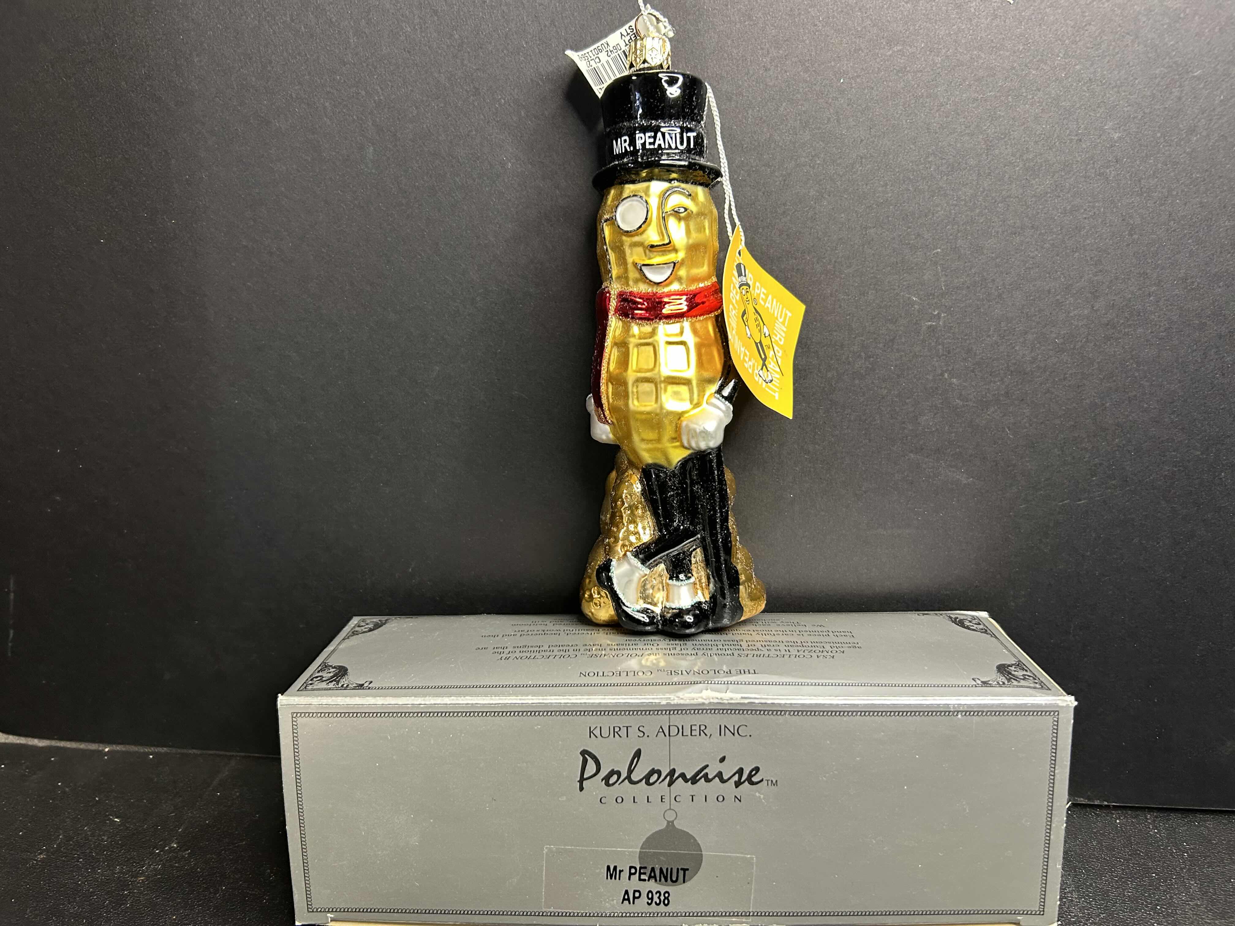 Photo 1 of NIB KURT ADLER "MR PEANUT" GLASS CHRISTMAS ORNAMENT 

