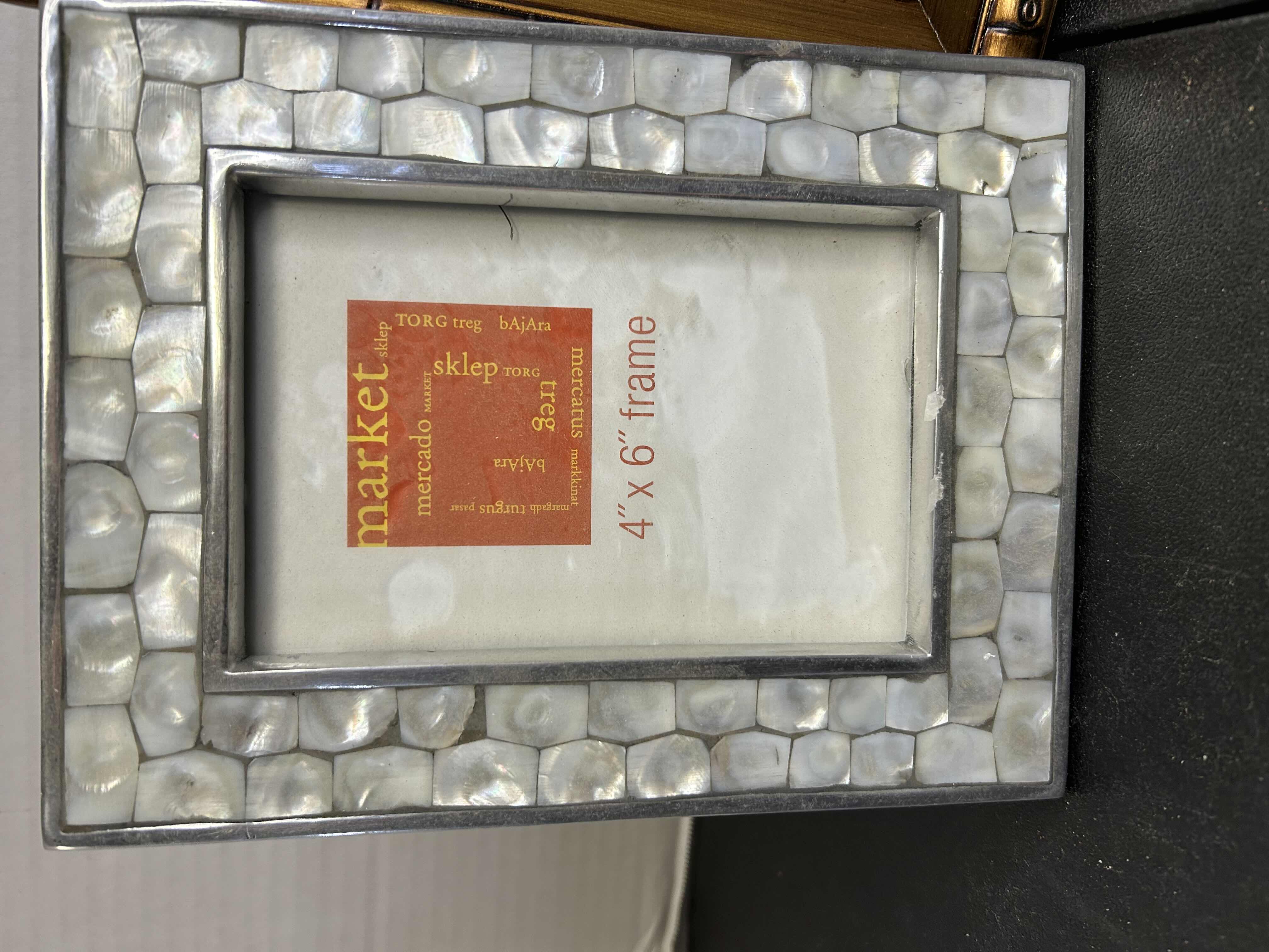 Photo 1 of 2-GOLD DECORATIVE, AND MOTHER OF PEARL LIKE INLAY. PICTURE FRAMES 4"X6"H