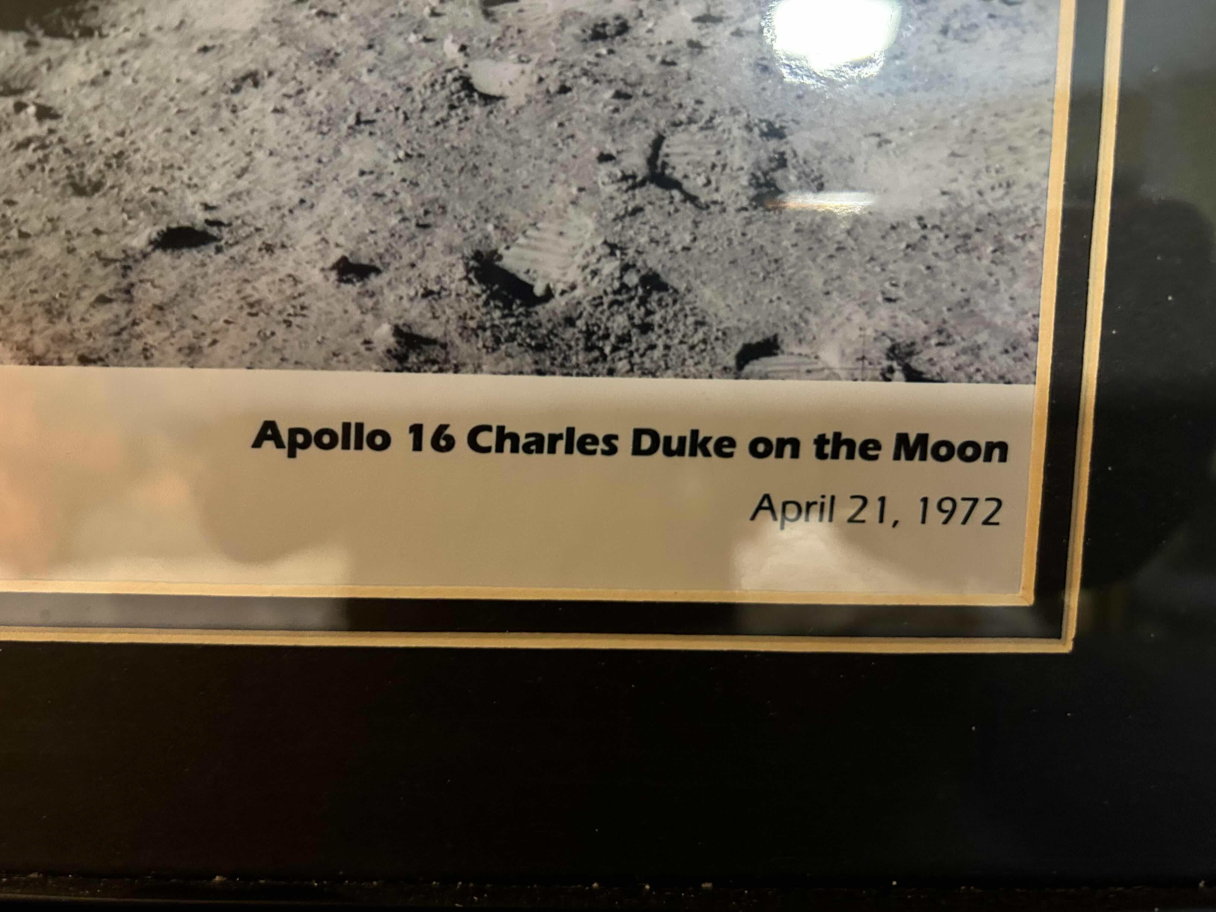 Photo 1 of APOLLO 16 FRAMED PHOTOGRAPH SIGNED BY ASTRONAUT CHARLIE DUKE WITH CERTIFICATE OF AUTHENTICITY IN BLACK FRAME 16” X 13” 

300.00
