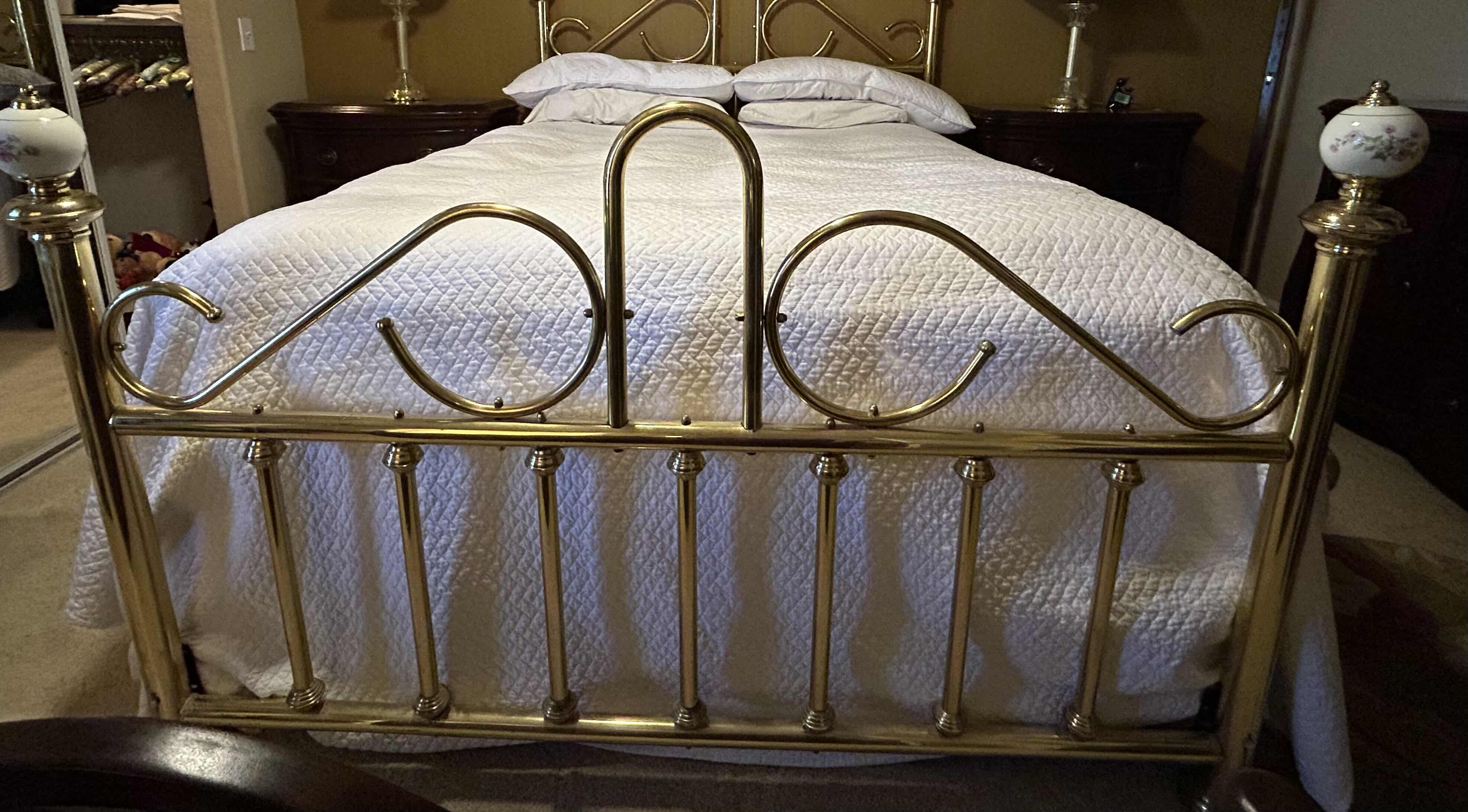 Photo 1 of BRASS W PORCELAIN ENDS QUEEN BED FRAME (MATTRESS NOT INCLUDED)