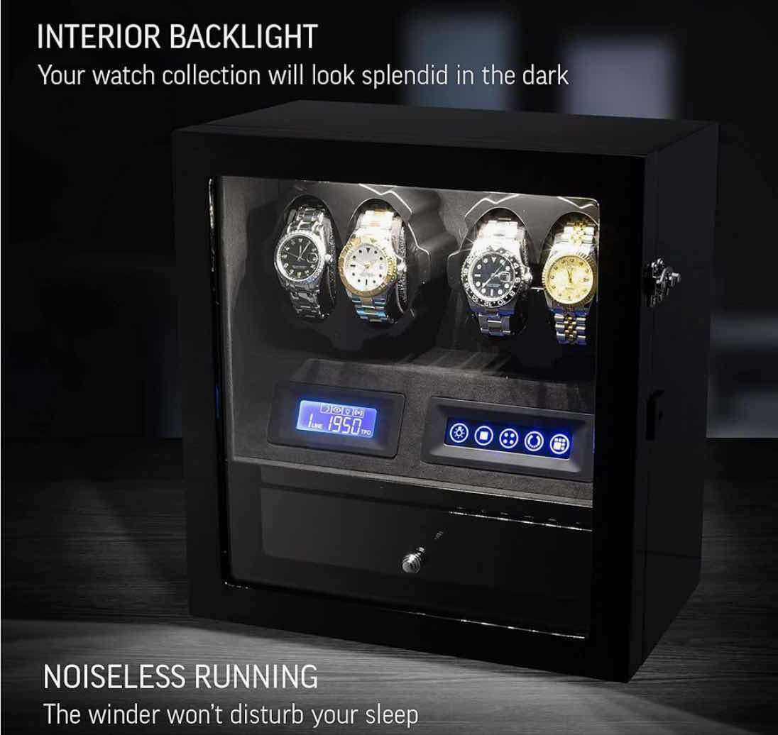 Photo 1 of 4 WATCH, WATCH WINDER with 5 WATCH STORAGE SPACE, LCD DISPLAY, TOUCH CONTROL and INTERIOR LIGHT
12”X 7.5” H 13” 

260.00