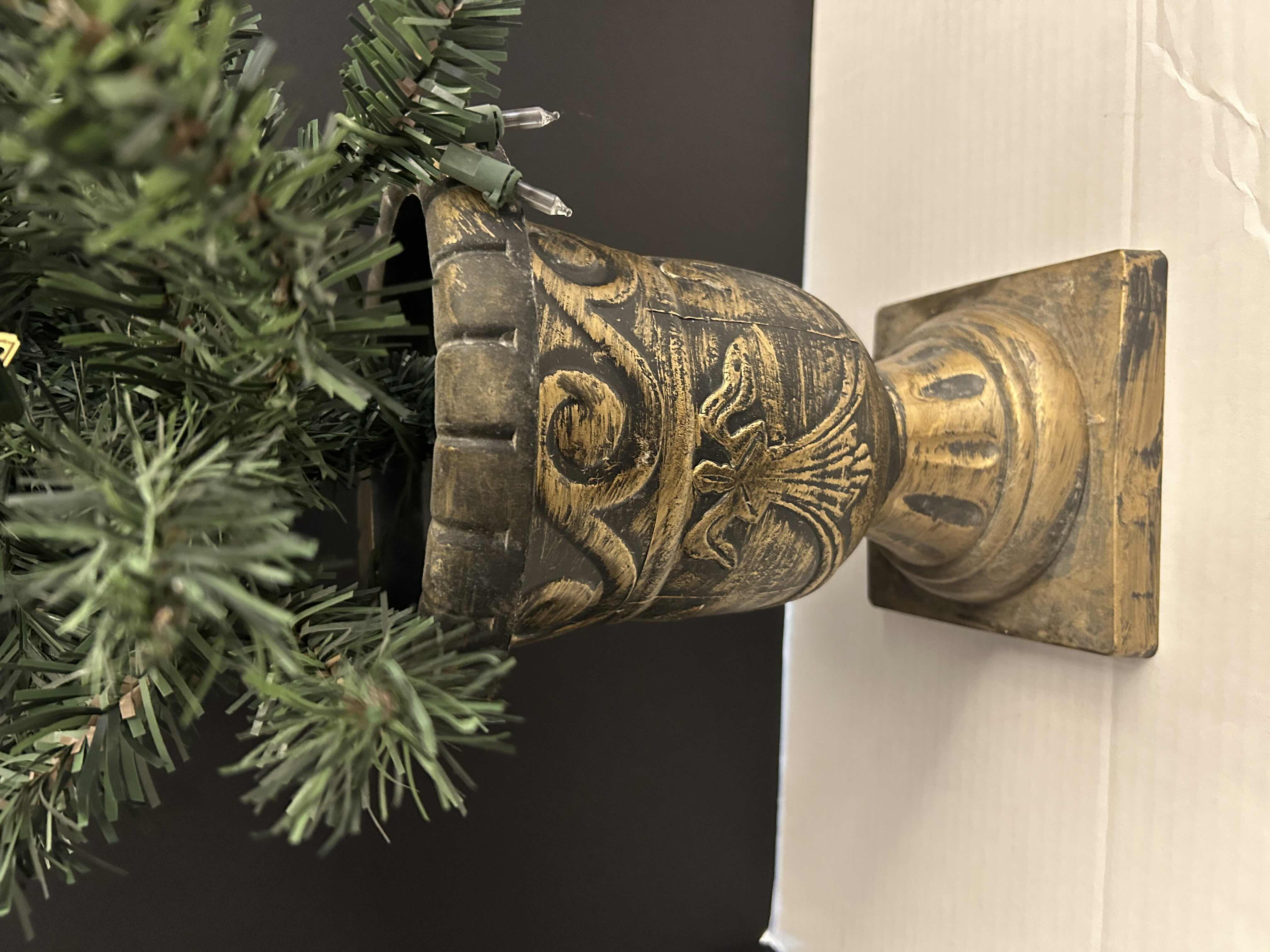 Photo 1 of 38’ PRELIT FAUX CHRISTMAS TREE IN METALLIC COLORED POT