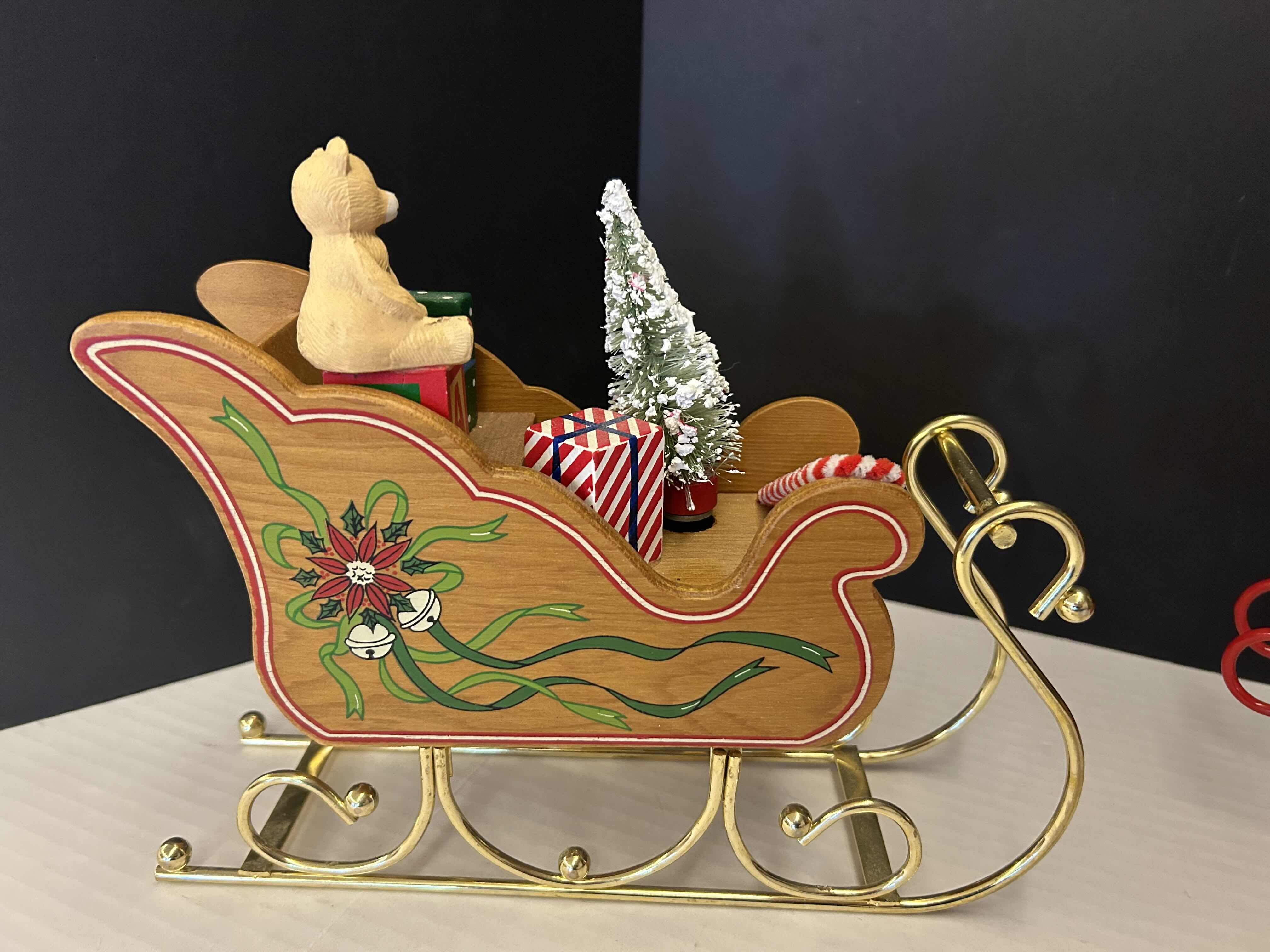 Photo 1 of 2- MUSICAL WIND UPS, WOODEN HORSE AND SLEIGH
