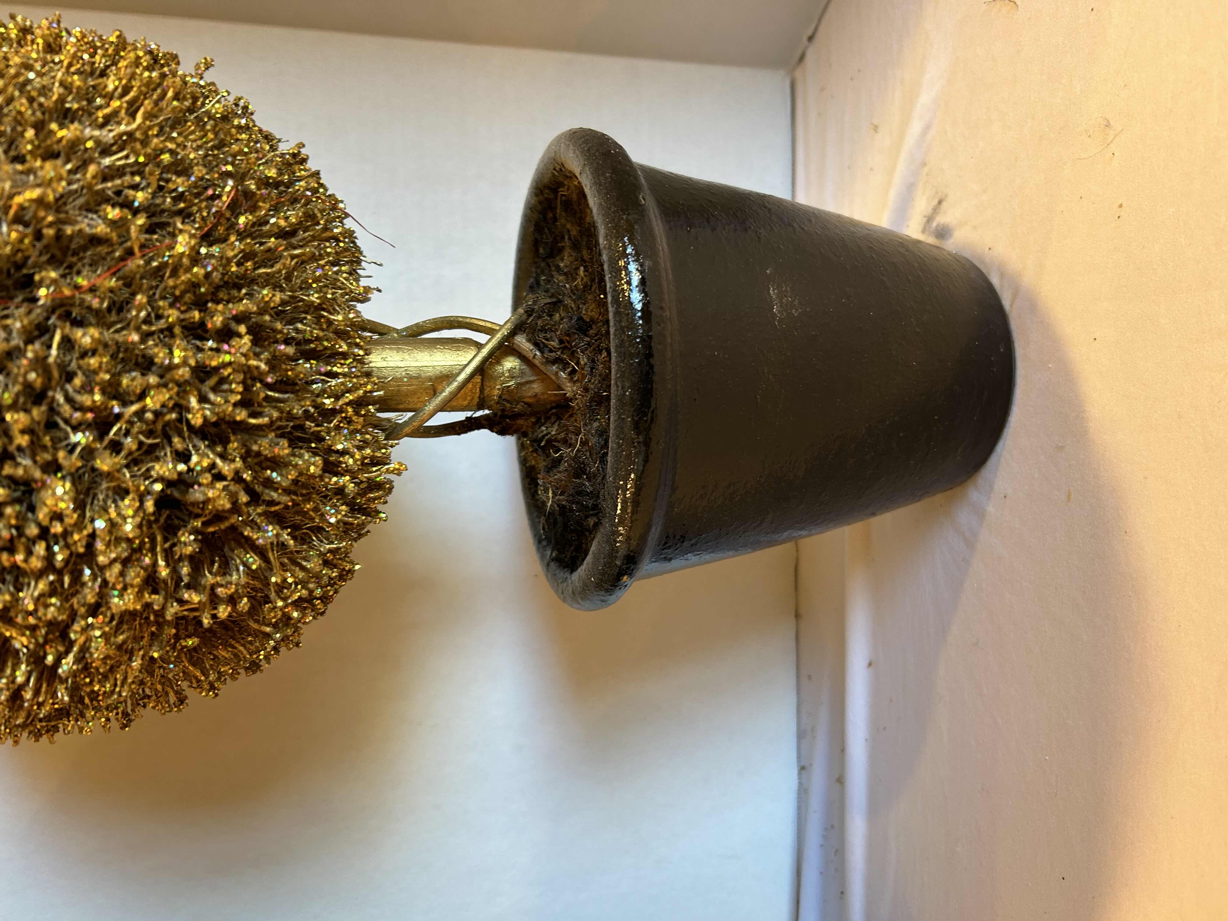 Photo 1 of 2- 34” GOLD TOPIARIES IN BLACK CERAMIC POTS