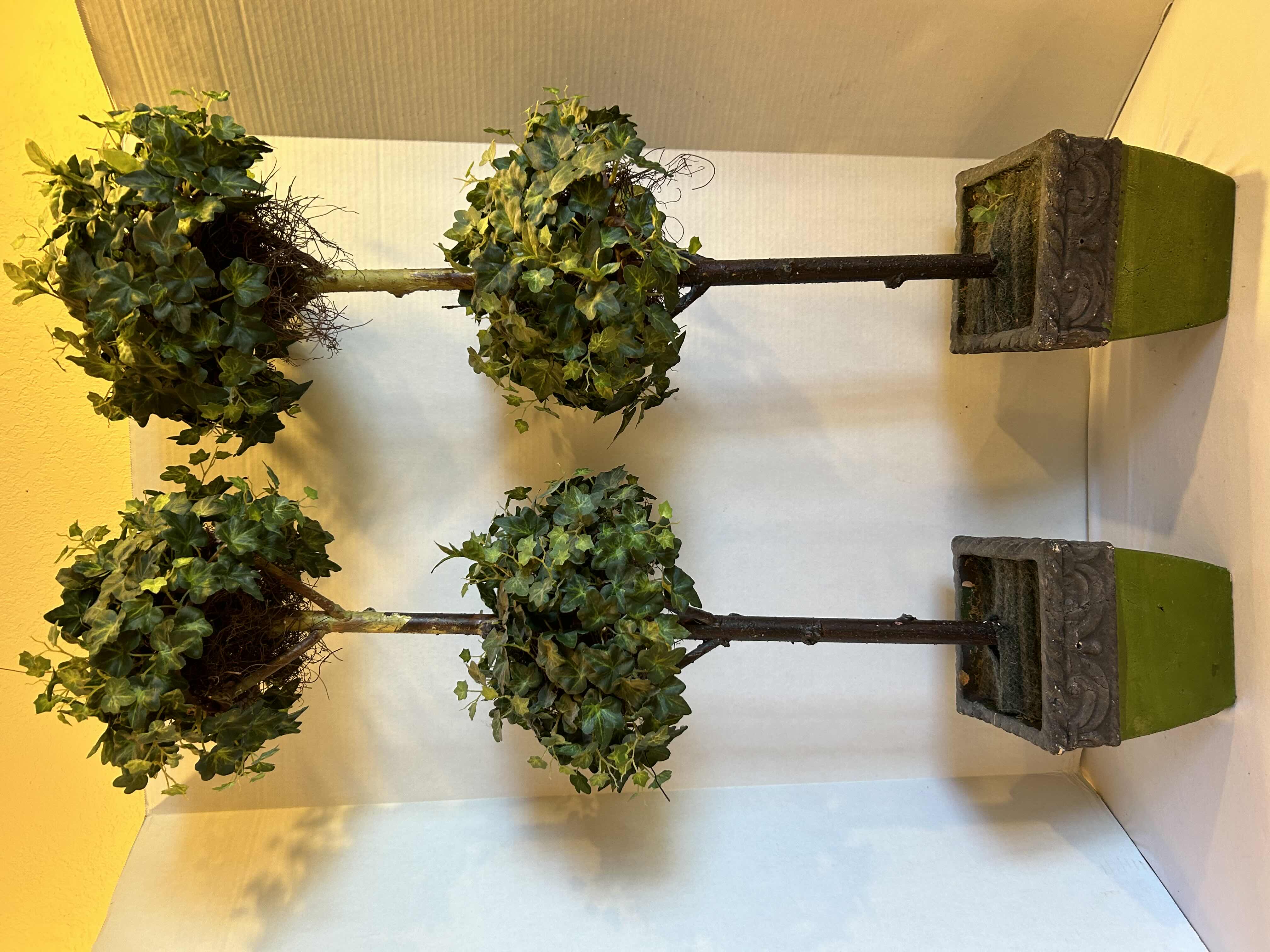 Photo 1 of 2- 36” TOPIARIES IN GREEN GLAZED CERAMIC POTS