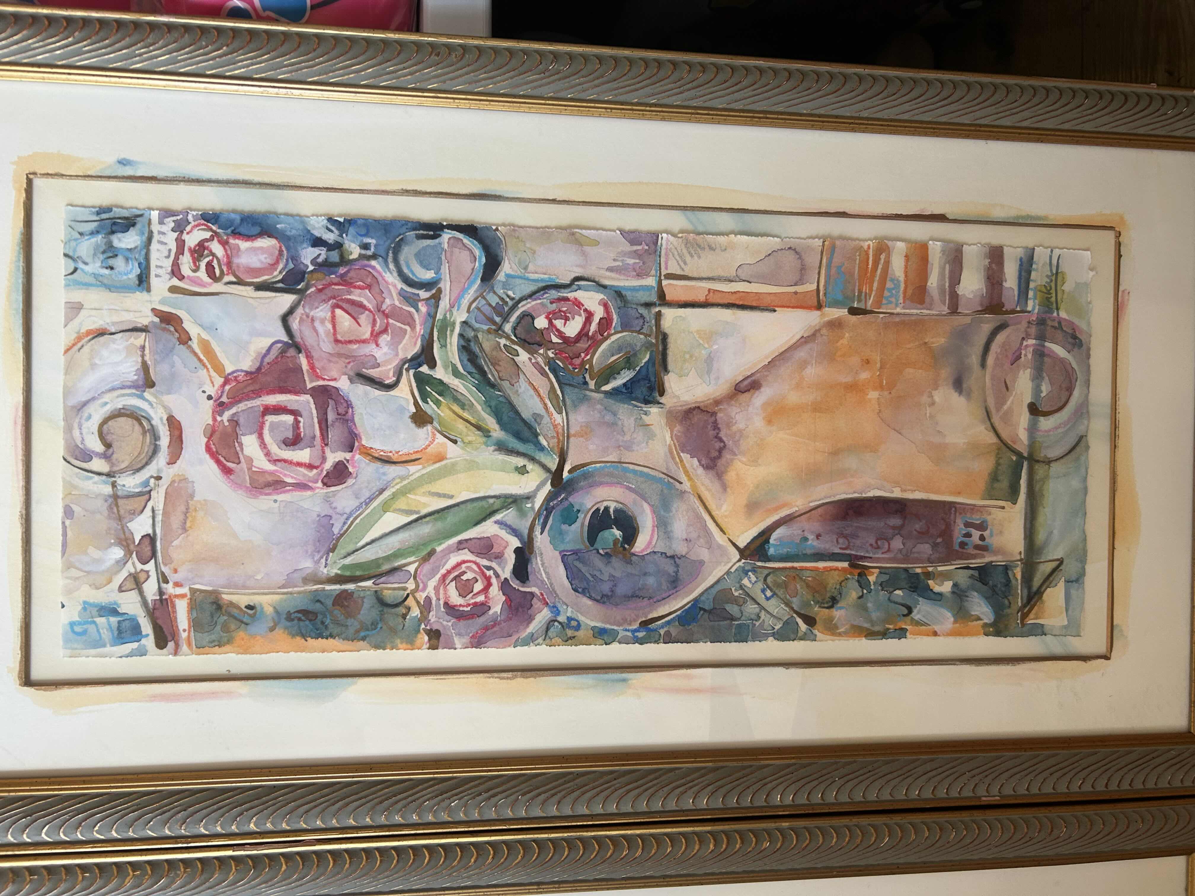 Photo 3 of 2- ABSTRACT FLOWERS FRAMED ARTWORK 
16 X 31”