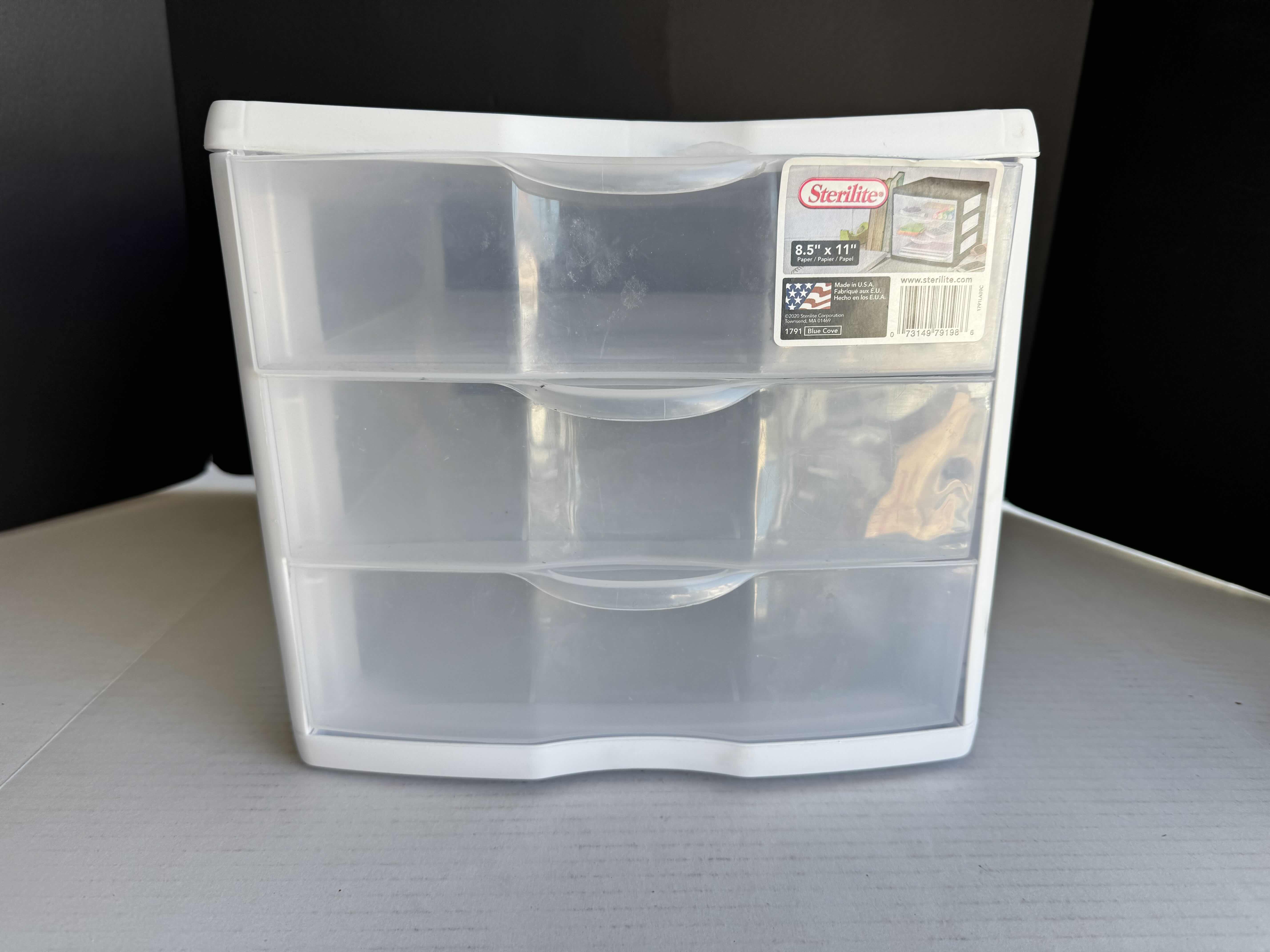 Photo 1 of 2 - BRAND NEW STERILITE 3 DRAWER PLASTIC UNIT, BLUE & WHITE, 8.5" X 11"