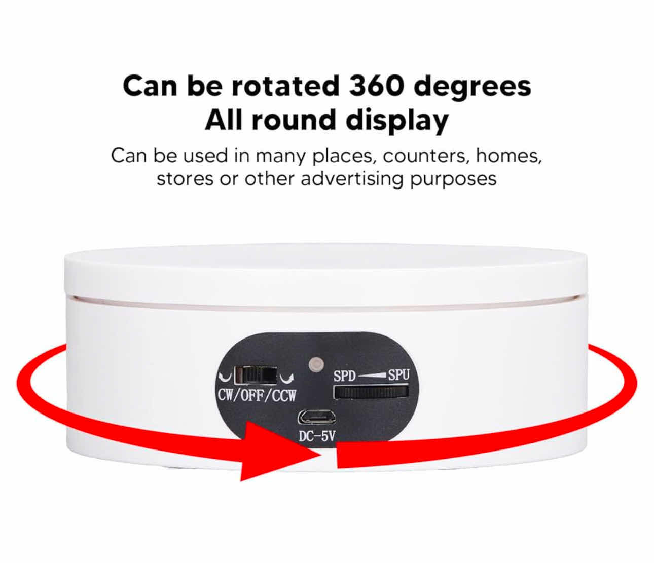 Photo 1 of 3-BRAND NEW ZERODIS DESKTOP DISPLAYS ROTATING DISPLAY STAND WITH SILENT NONSLIP BASE WHITE 360 DEGREE USB POWER SUPPLY FOR PHOTOGRAPHY PRODUCTS ROTATING ELECTRIC TURNTABLE, (PLASTIC)