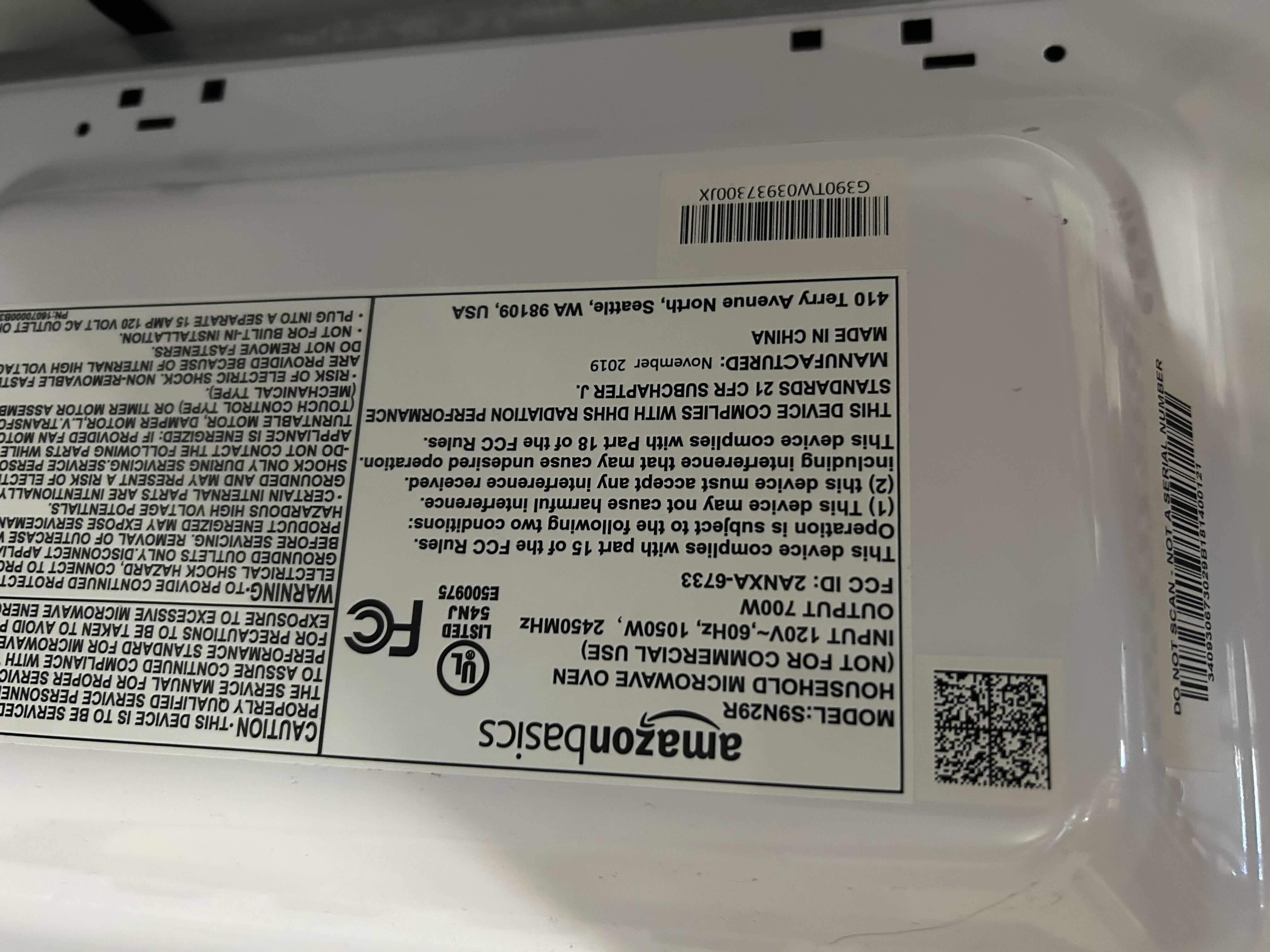 Photo 3 of AMAZONBASICS BLACK COUNTER TOP MICROWAVE - WORKS WITH ALEXA