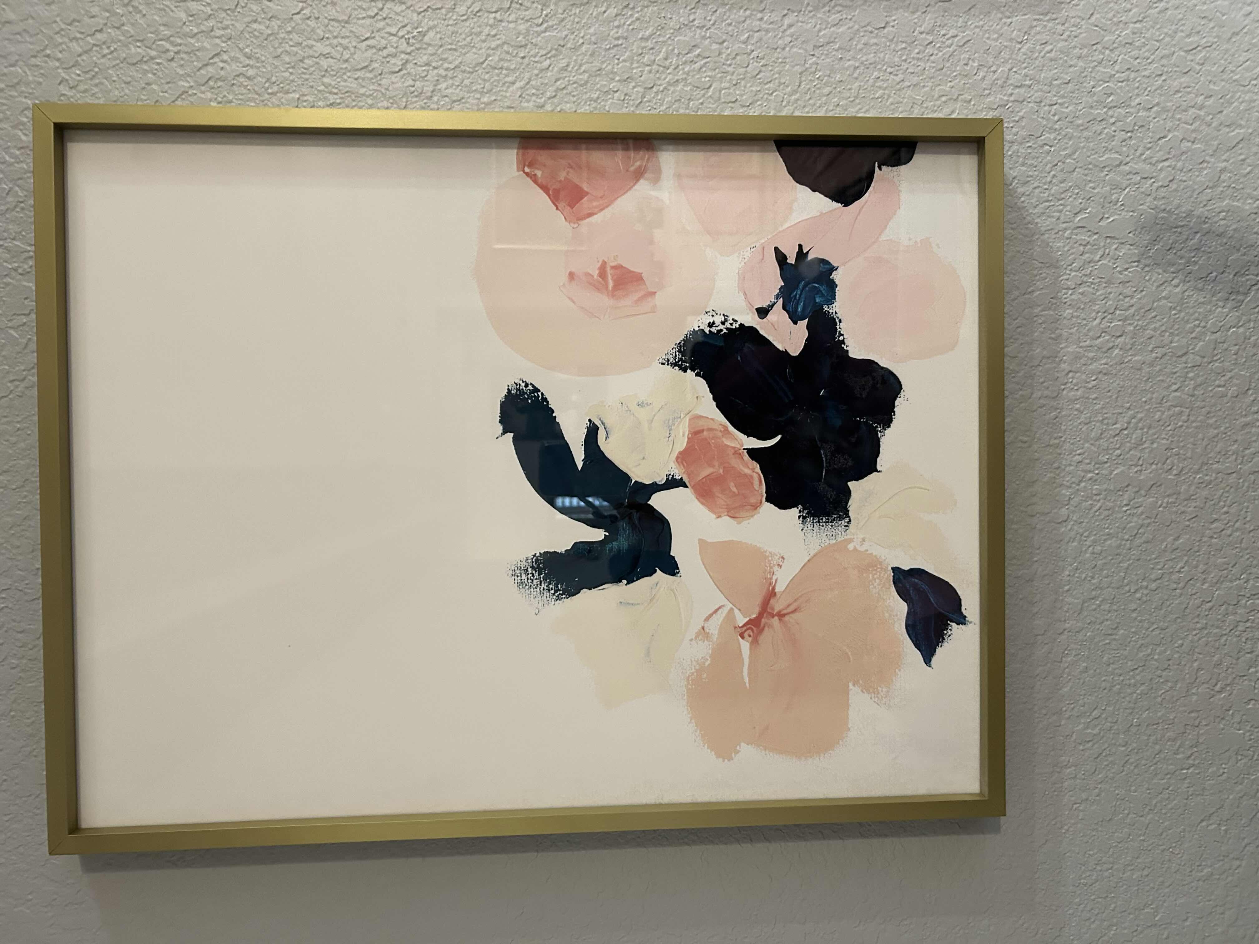 Photo 1 of 2-ABSTRACT ARTWORKS IN BLUE AND PINK WITH GOLD FRAME19” X 25”