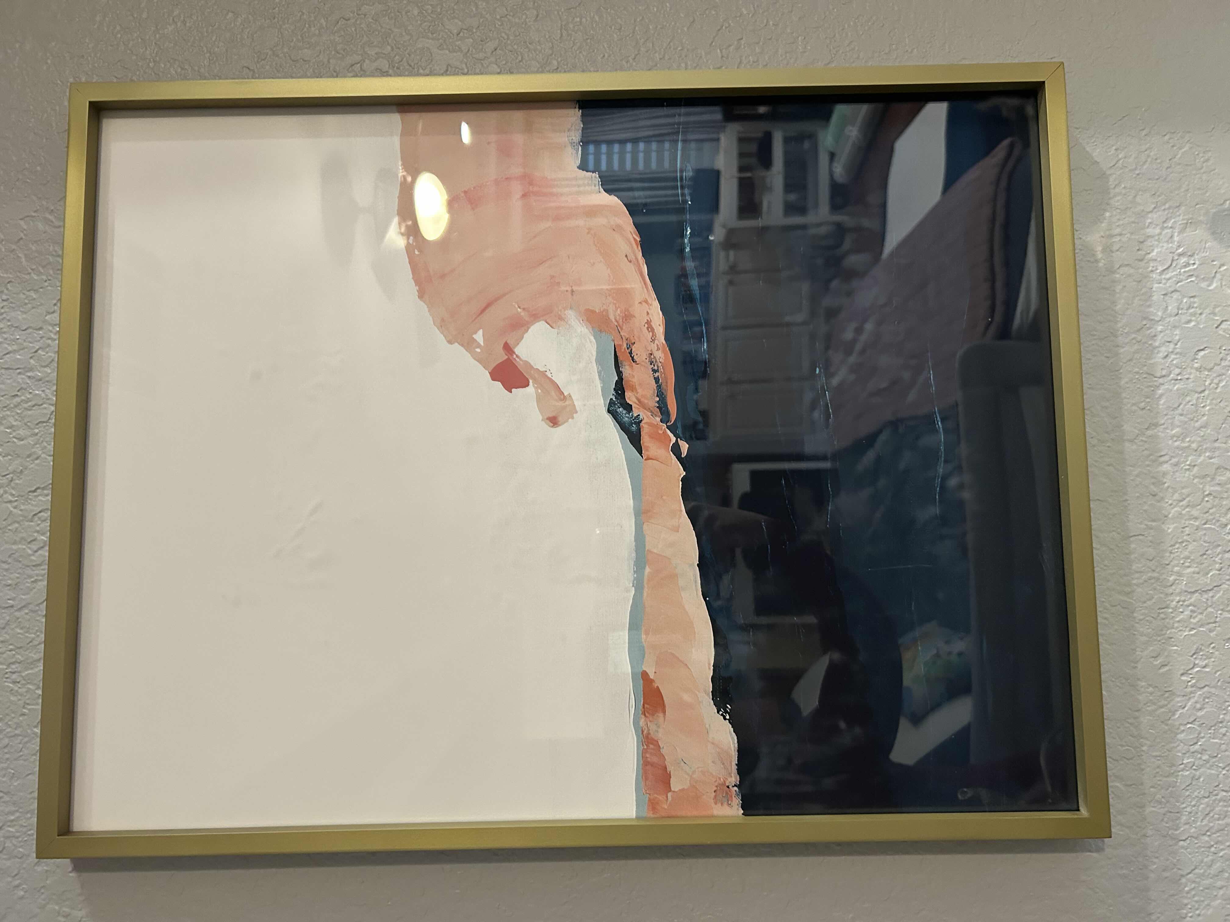 Photo 3 of 2-ABSTRACT ARTWORKS IN BLUE AND PINK WITH GOLD FRAME19” X 25”