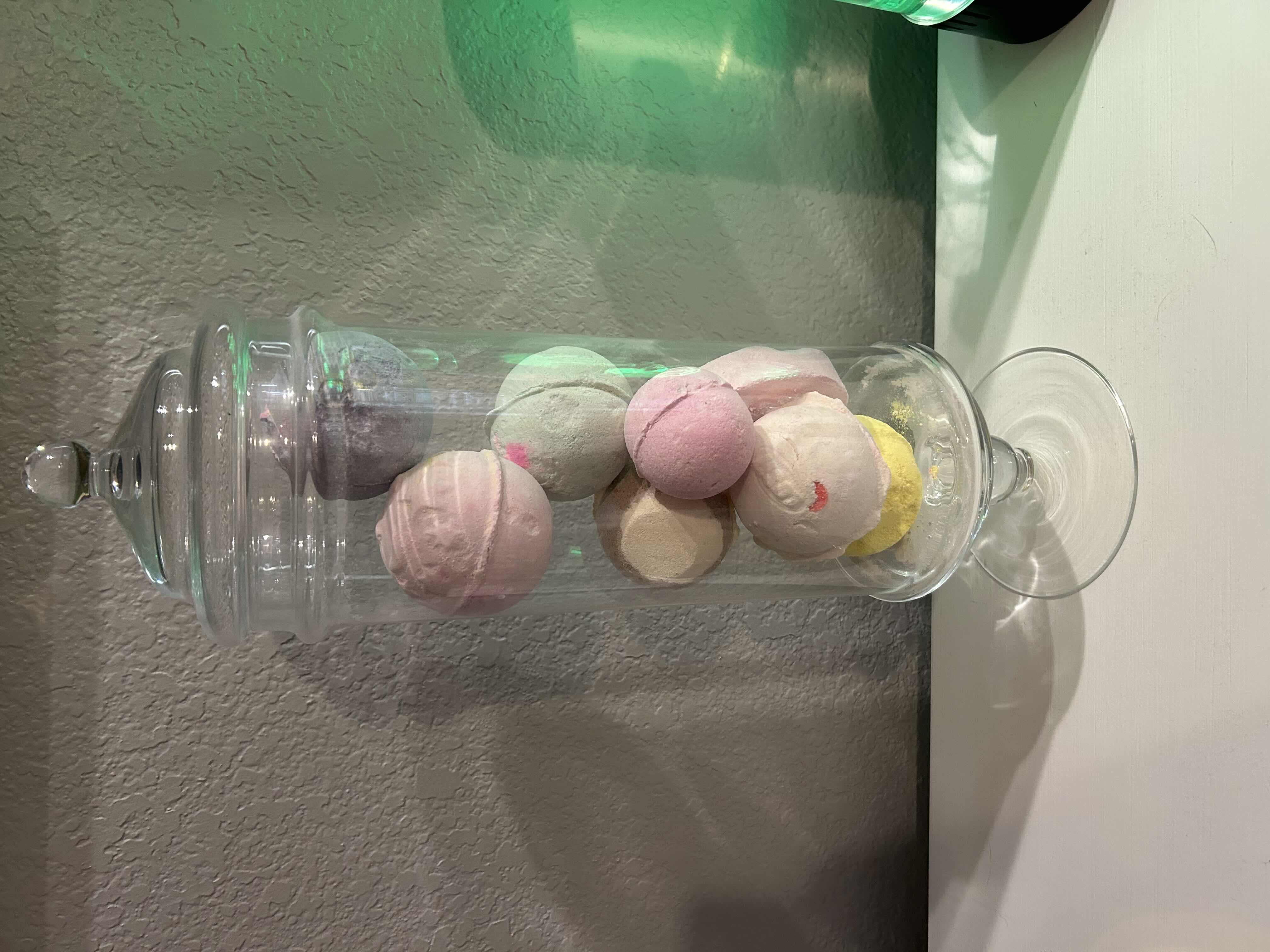 Photo 1 of "APOTHECARY" JAR, GLASS, LIDDED, FILLED WITH BATH BOMBS H20”