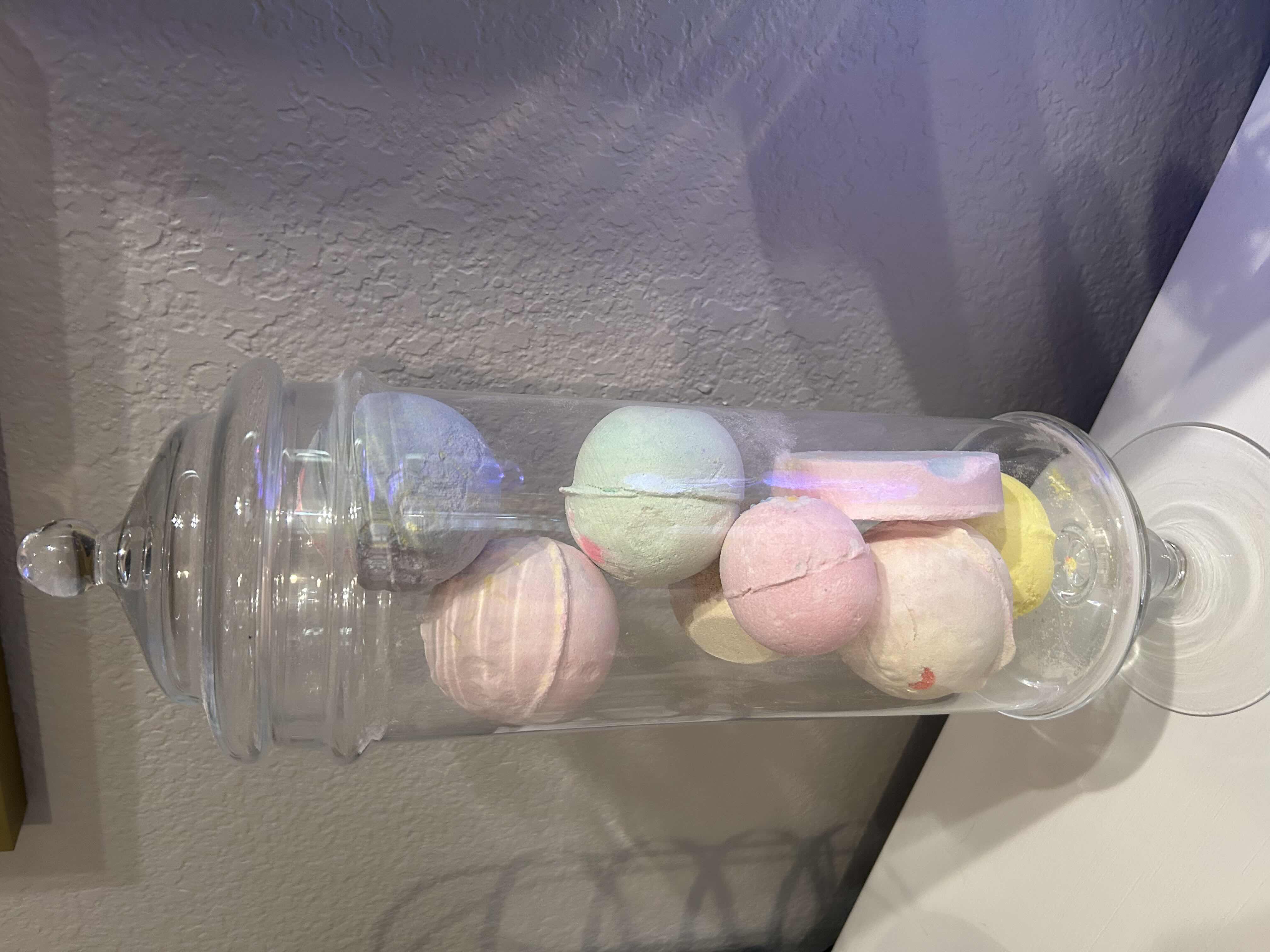 Photo 1 of "APOTHECARY" JAR, GLASS, LIDDED, FILLED WITH BATH BOMBS H20”