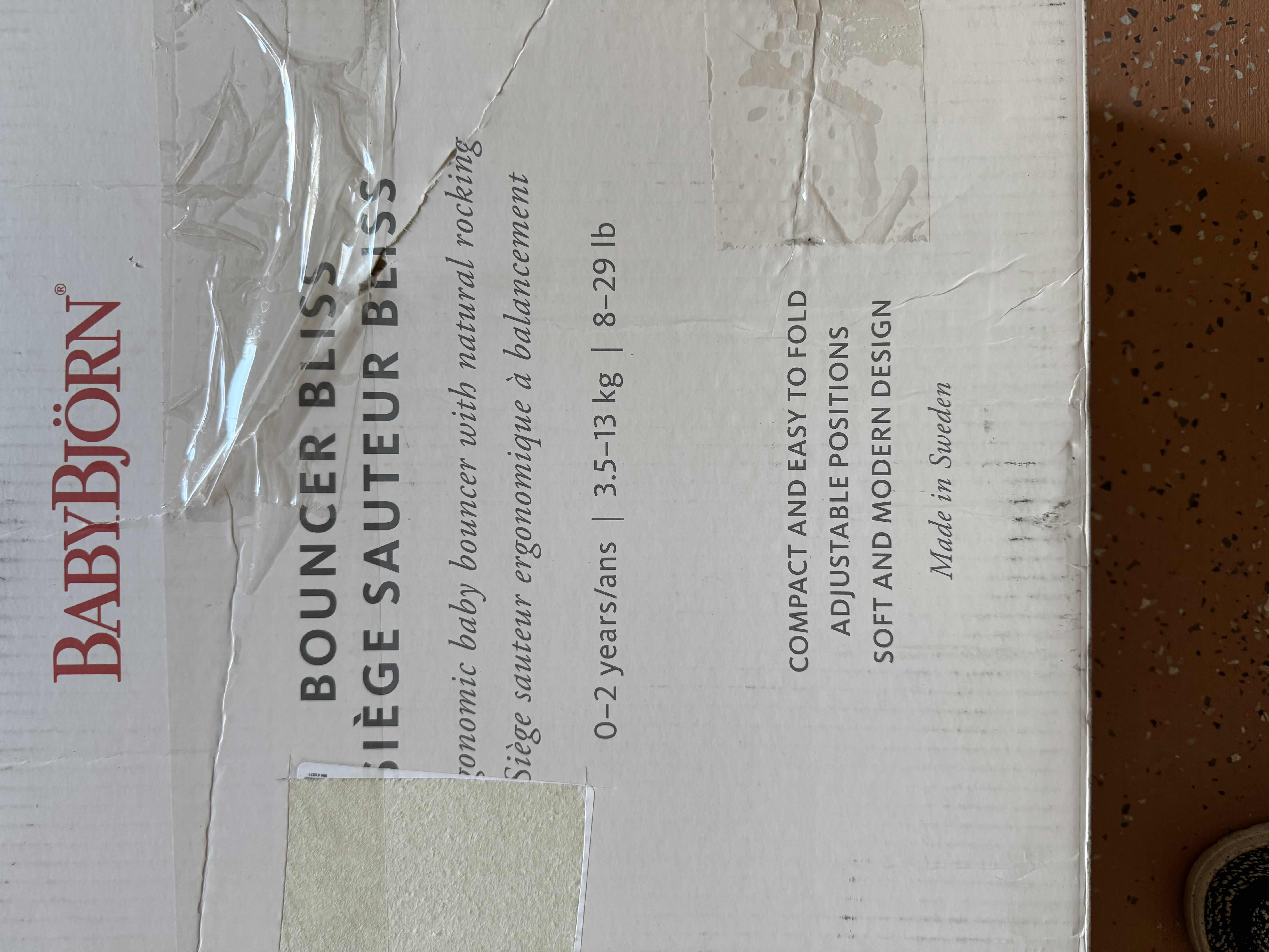 Photo 1 of BABYBJORN BOUNCER BLISSN IN LIGHT GRAY FRAME, PETAL QUILT, COTTON BLUE