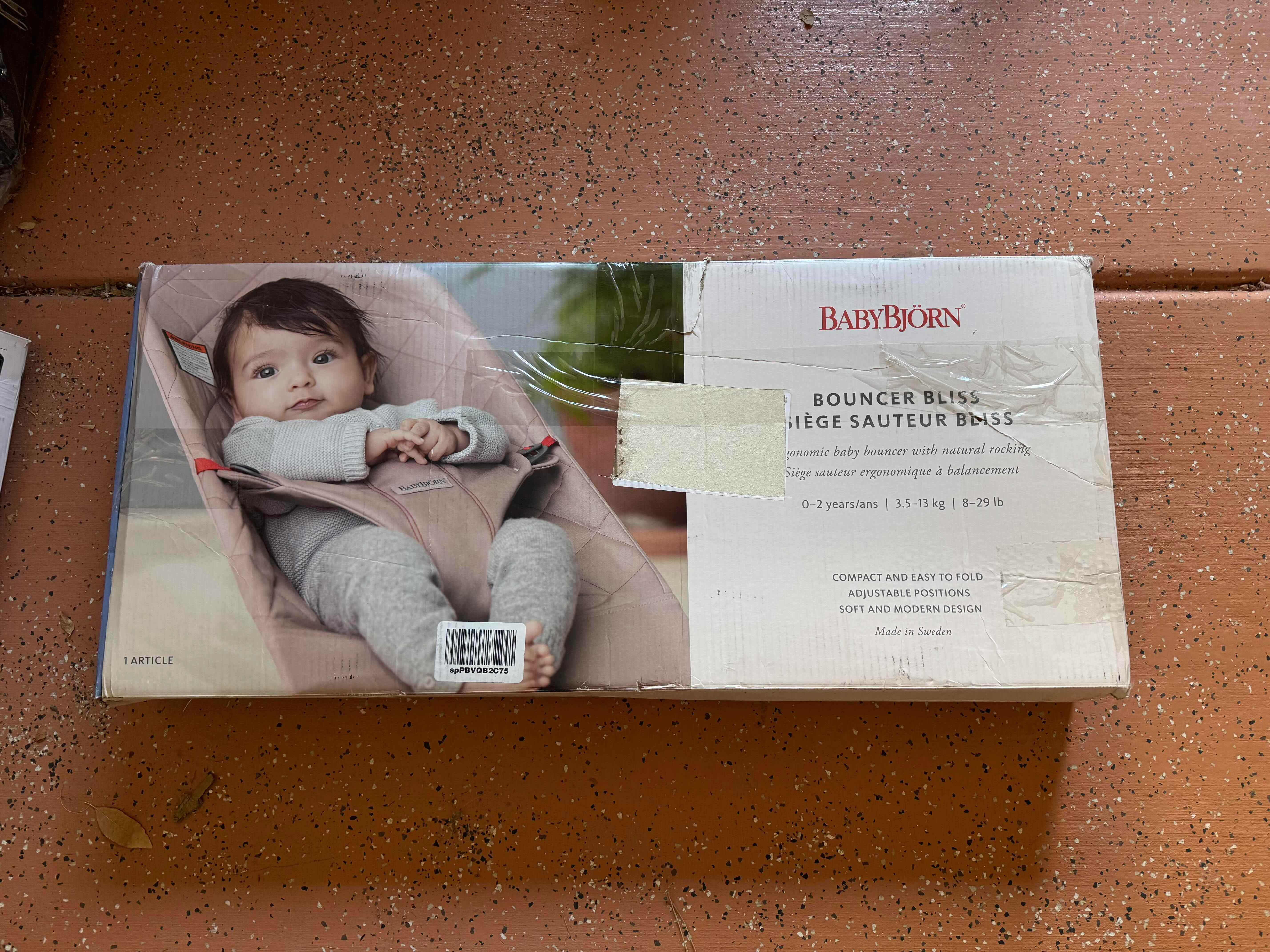 Photo 1 of BABYBJORN BOUNCER BLISSN IN LIGHT GRAY FRAME, PETAL QUILT, COTTON BLUE