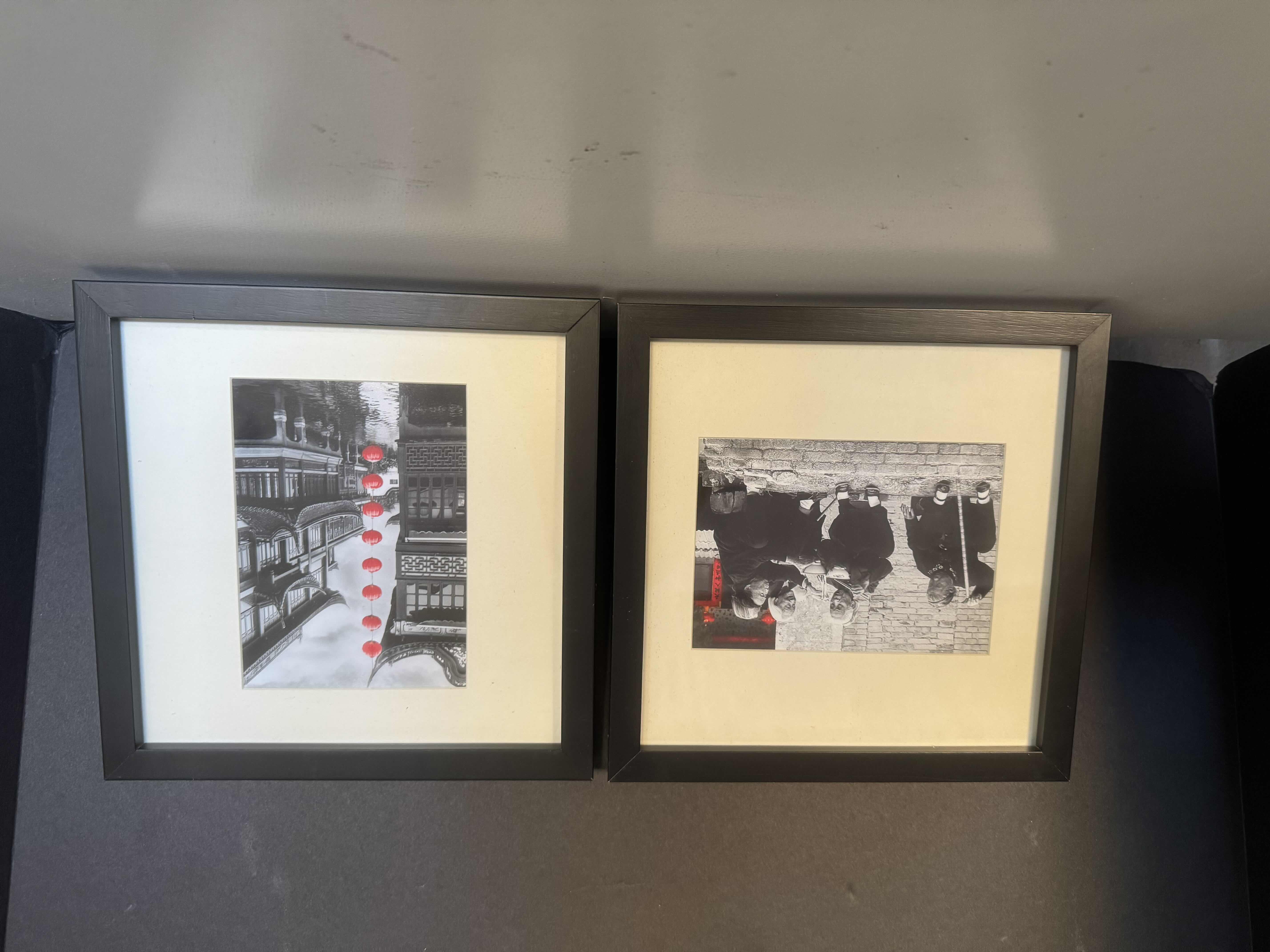 Photo 1 of 2- JAPANESE ARTWORK - BLACK AND WHITE WITH RED ACCENTS 9” X 9”