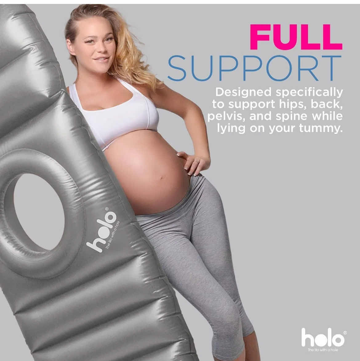 Photo 1 of BRAND NEW HOLO THE ORIGINAL INFLATABLE PREGNANCY PILLOW FULL BODY MATERNITY AIRBED/FLOAT WITH HOLE FOR TUMMY SILVER