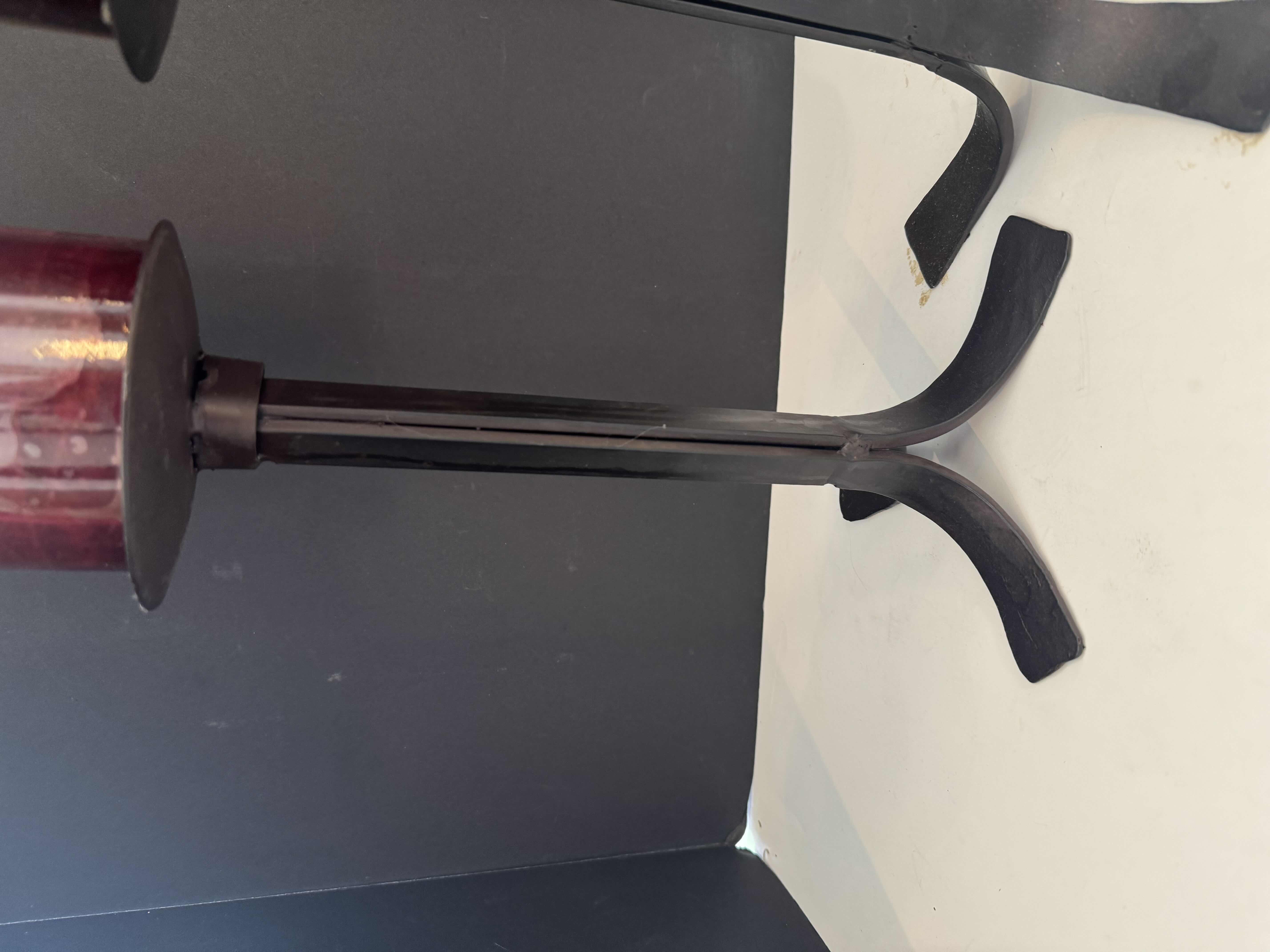 Photo 1 of 2- FORGED METAL CANDELABRAS WITH CANDLES H 18” & H 20”