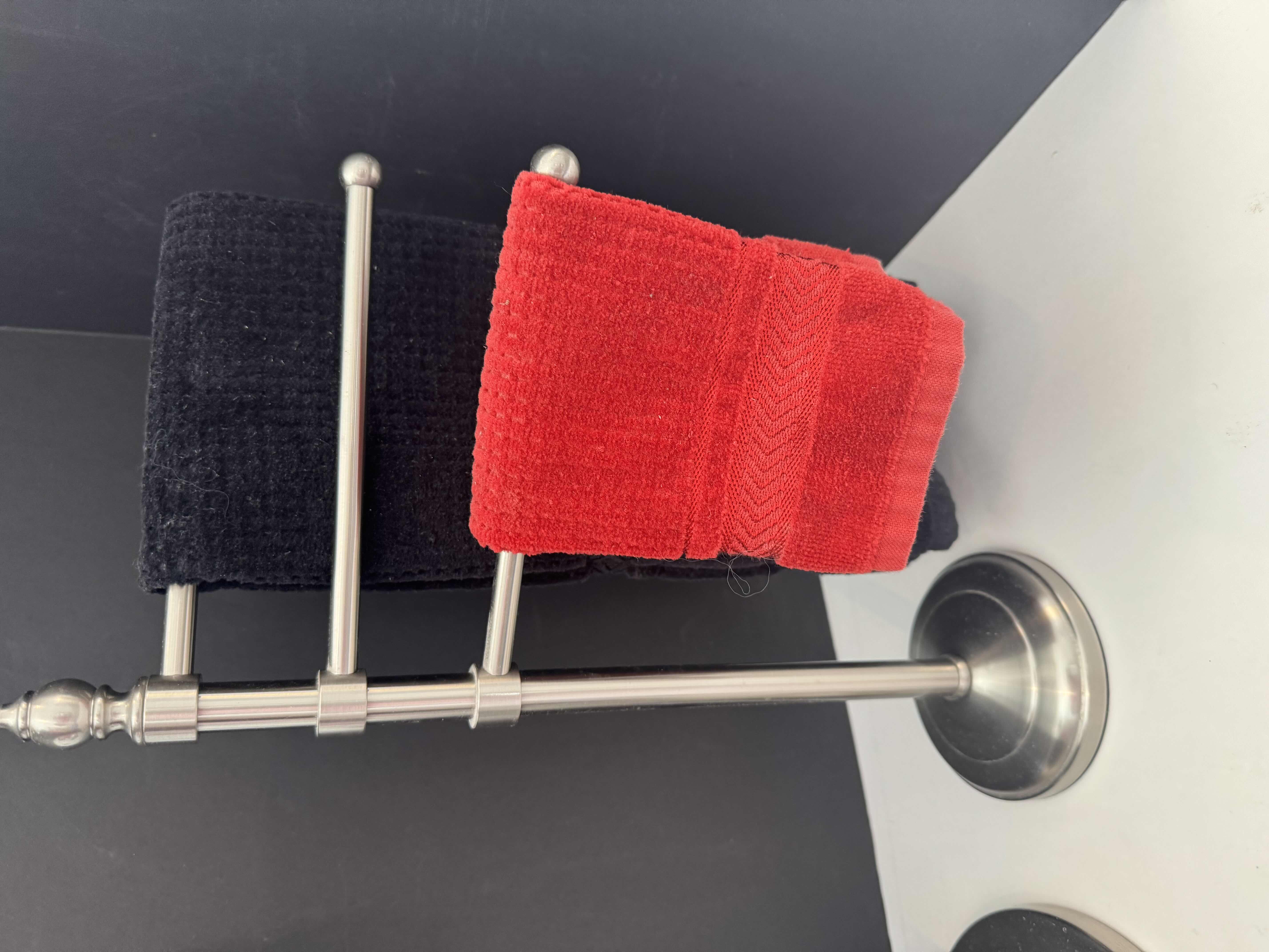 Photo 1 of 2 BATHROOM ESSENTIALS: 1-BRUSHED NICKEL VANITY MIRROR H17”  AND 1-COUNTER TOWEL TREE H15”