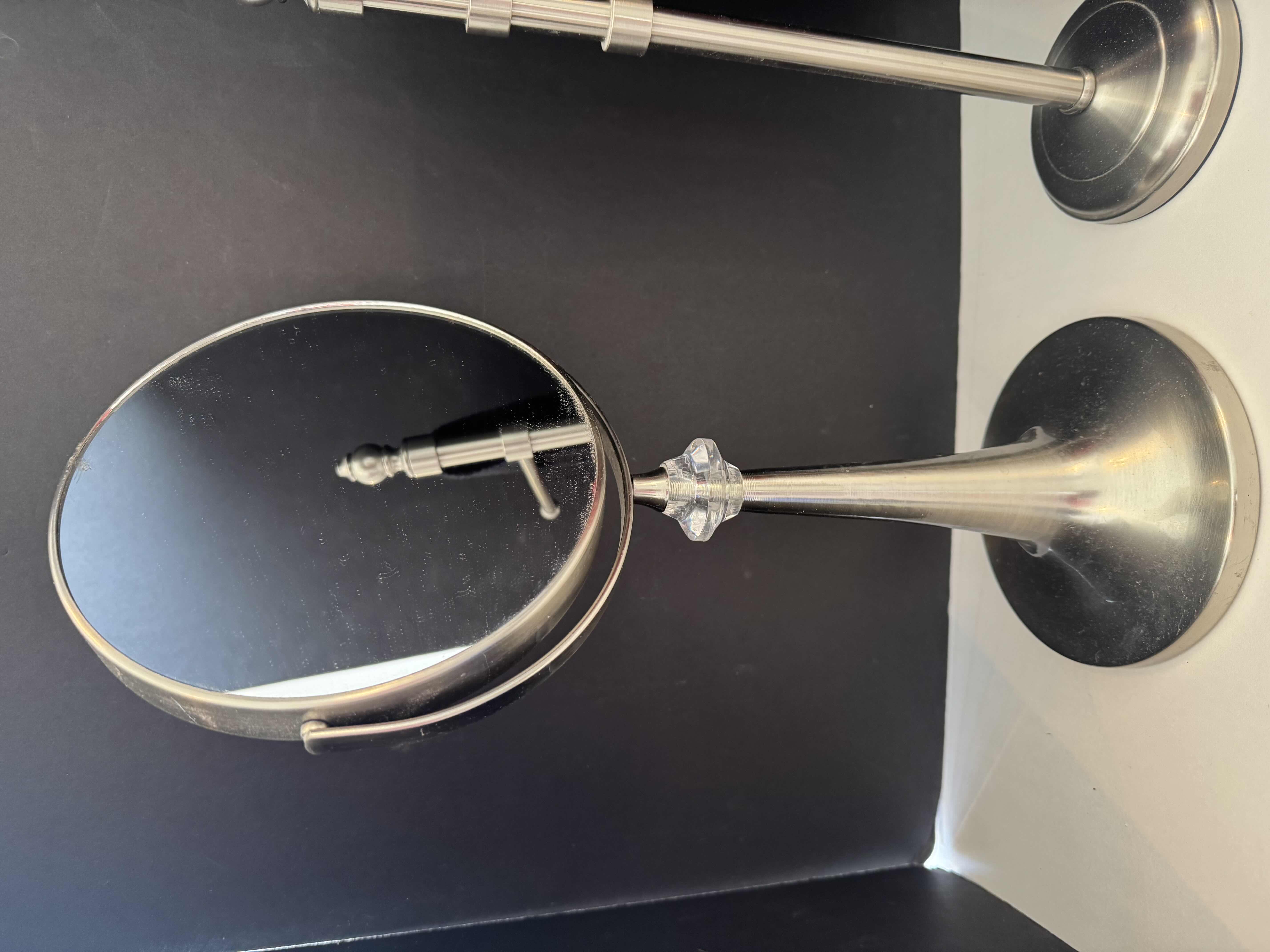 Photo 1 of 2 BATHROOM ESSENTIALS: 1-BRUSHED NICKEL VANITY MIRROR H17”  AND 1-COUNTER TOWEL TREE H15”