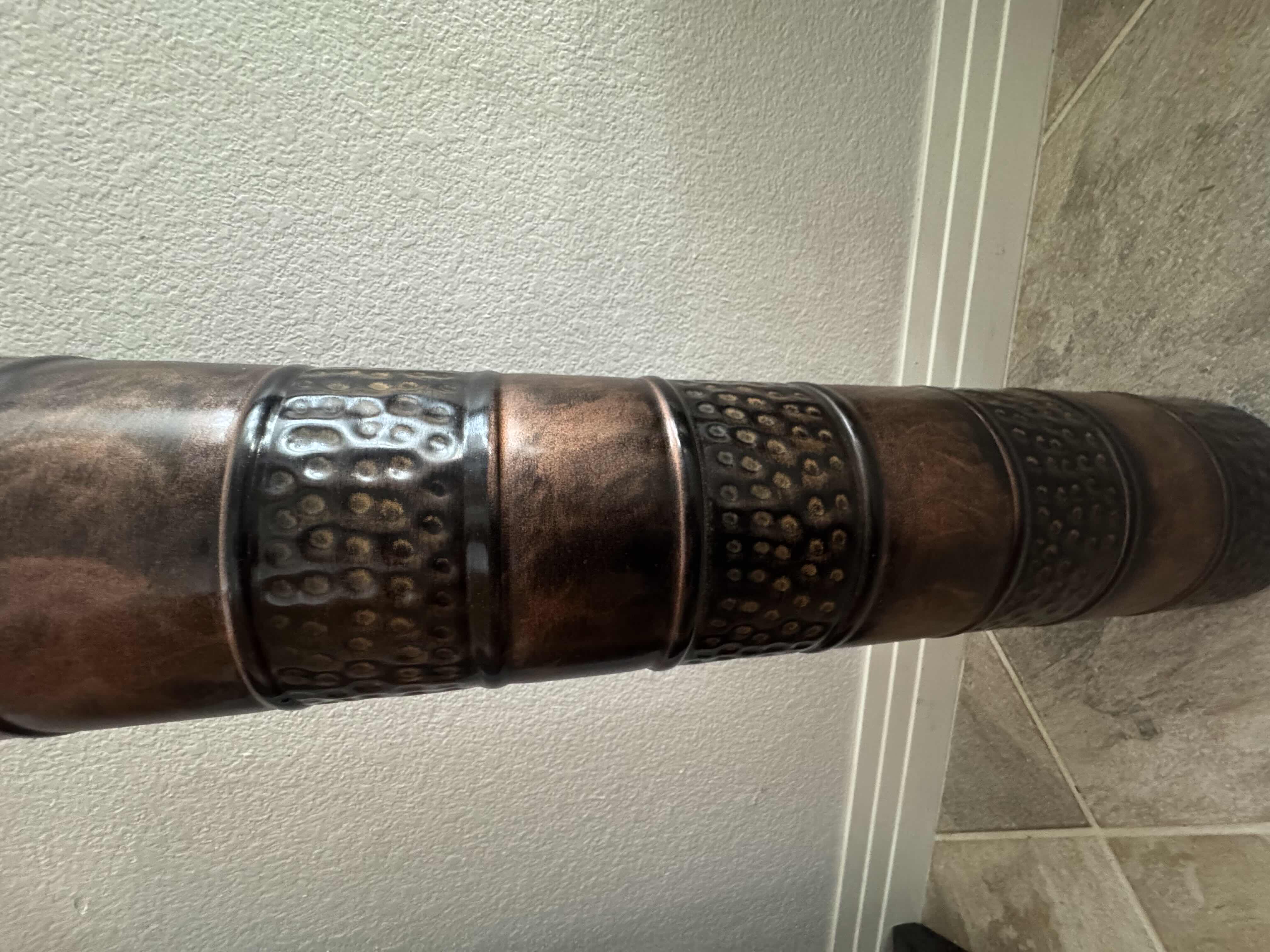 Photo 1 of 34” COPPER COLORED HAMMERED VASE (H54” WITH FAUX FOLIAGE)
