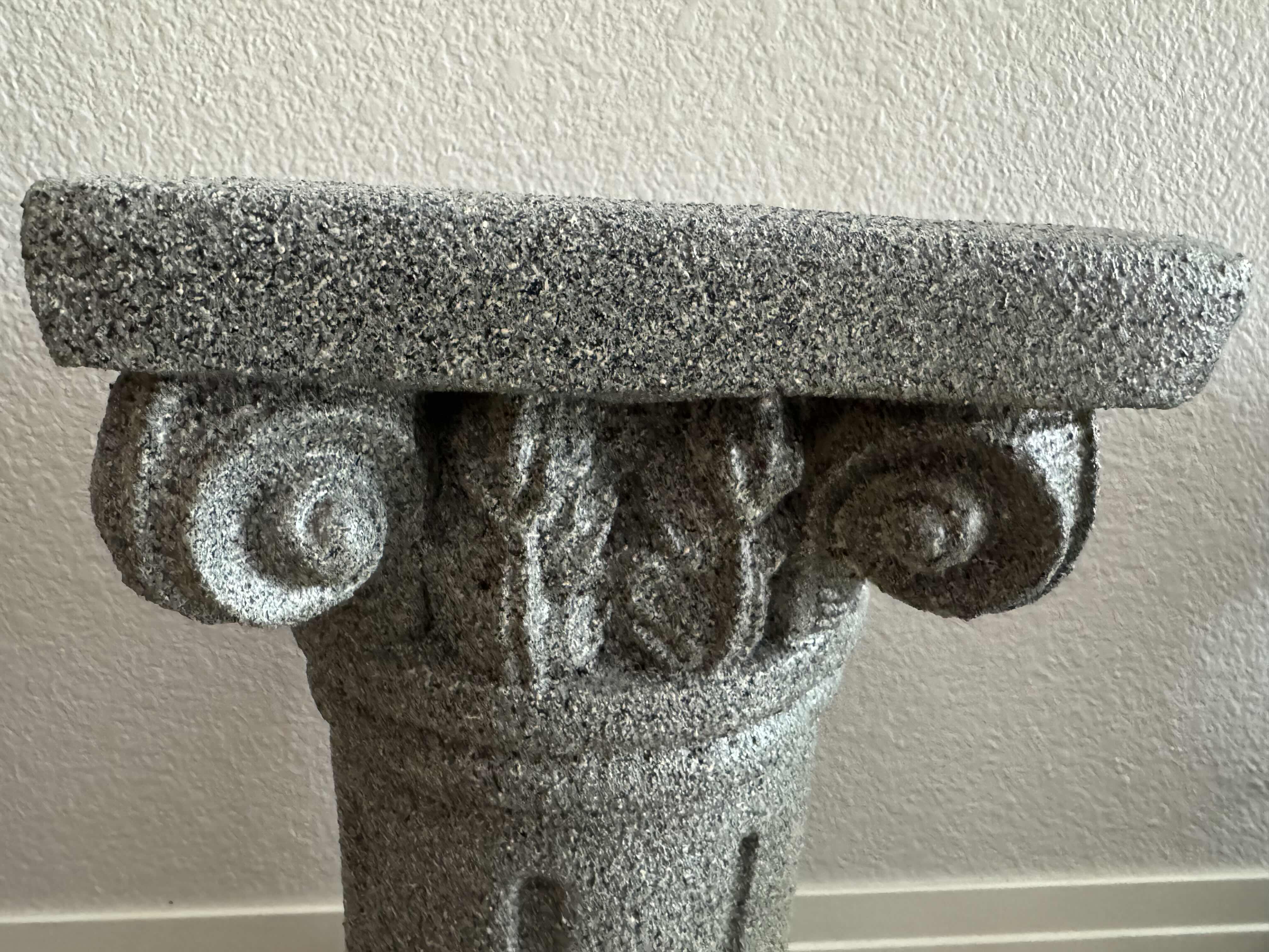 View 2 of 2 PLANT STANDS- 1) CAST PLANT STAND IN LIGHT GREY 8” X H16” and 1) CAST PLANT STAND IN DARK GREY 8” X H15”