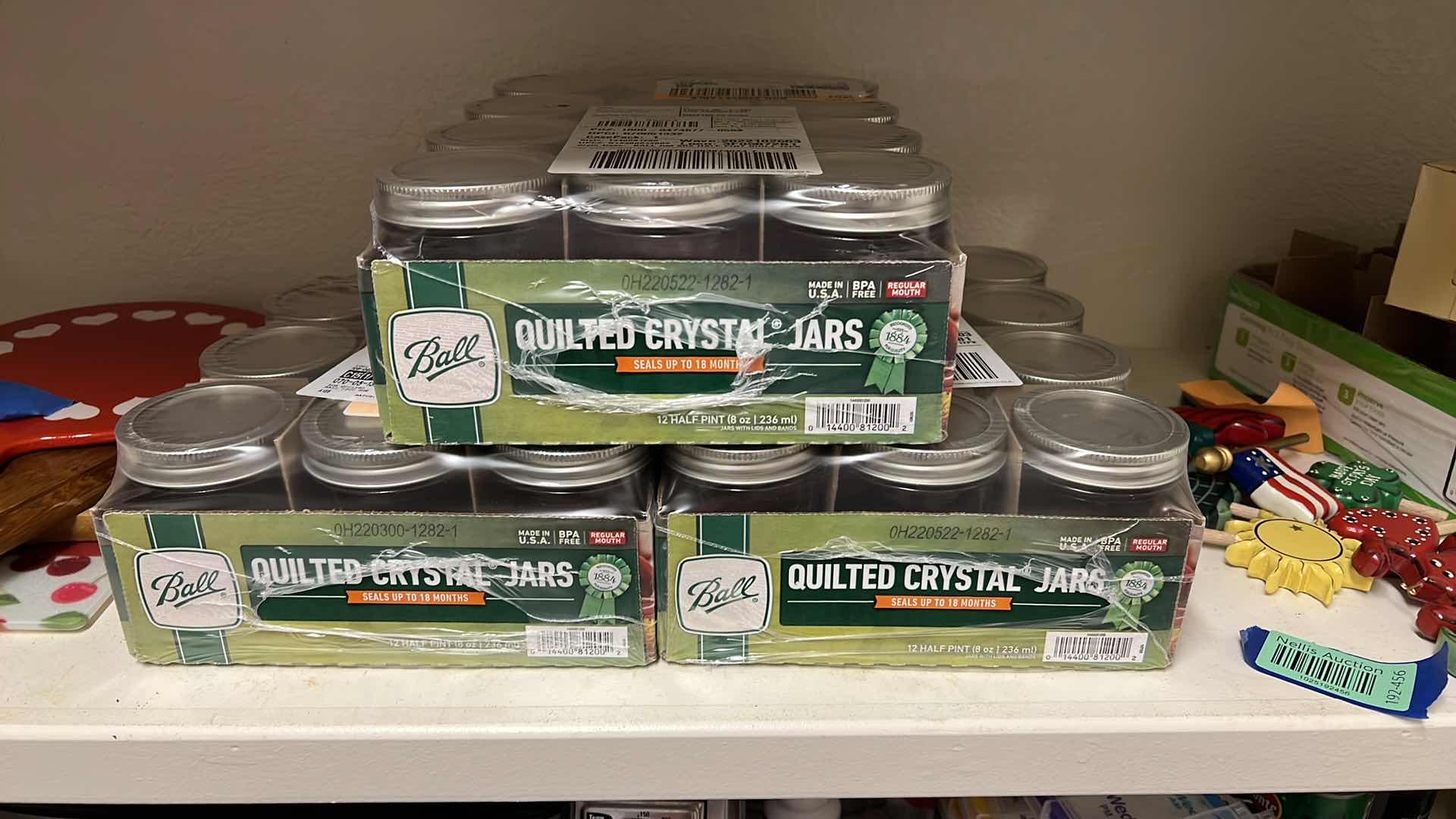 Photo 1 of 3-BRAND NEW CASES OF QUILTED CRYSTAL BALL MASON JARS. GREAT FOR CANNING AND PRESERVING. 36 X 8OZ JARS TOTAL. $36