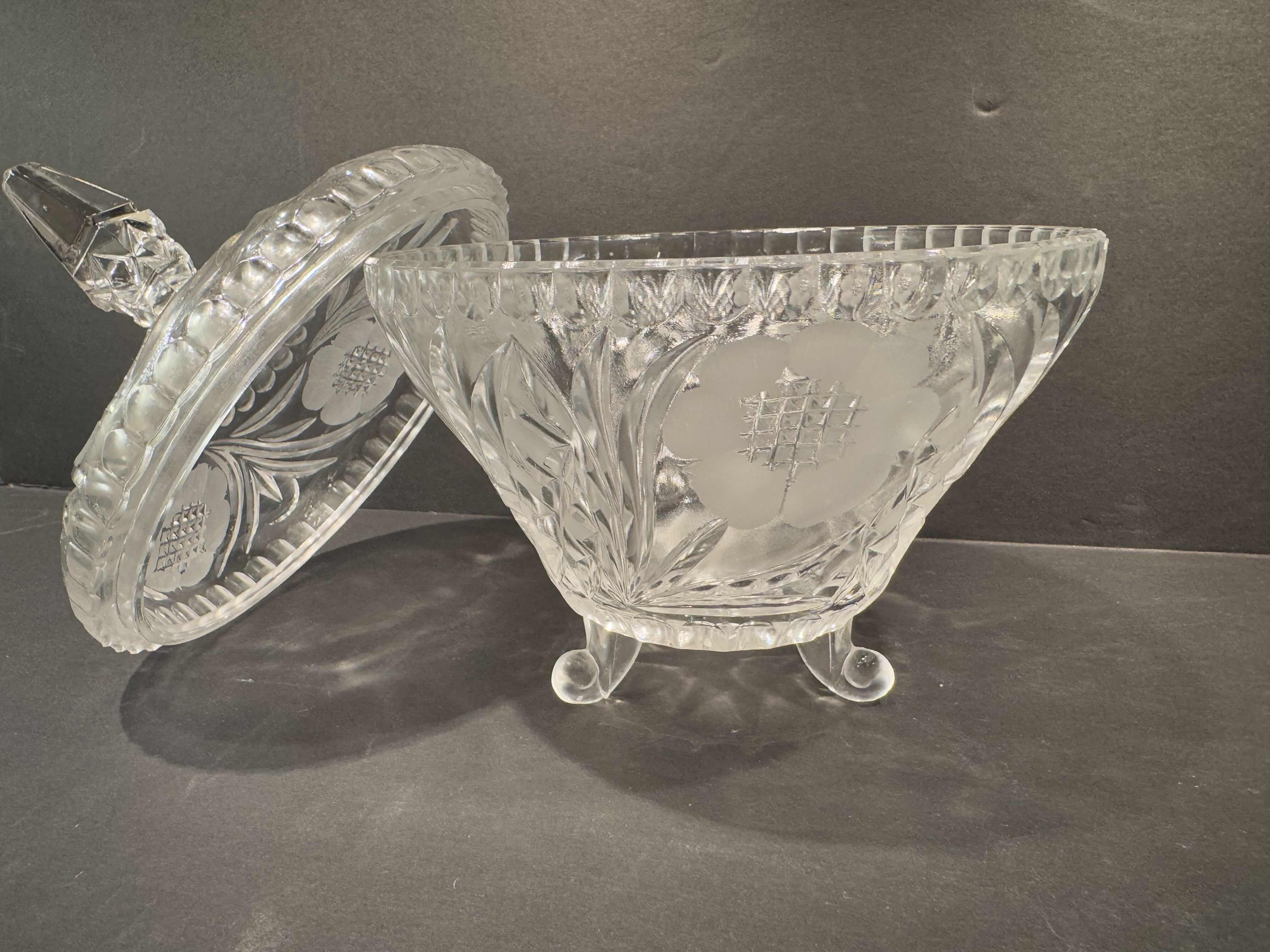 Photo 1 of 2 CRYSTAL PIECES-BISCUIT JAR AND FOOTED COMPOTE BOWL