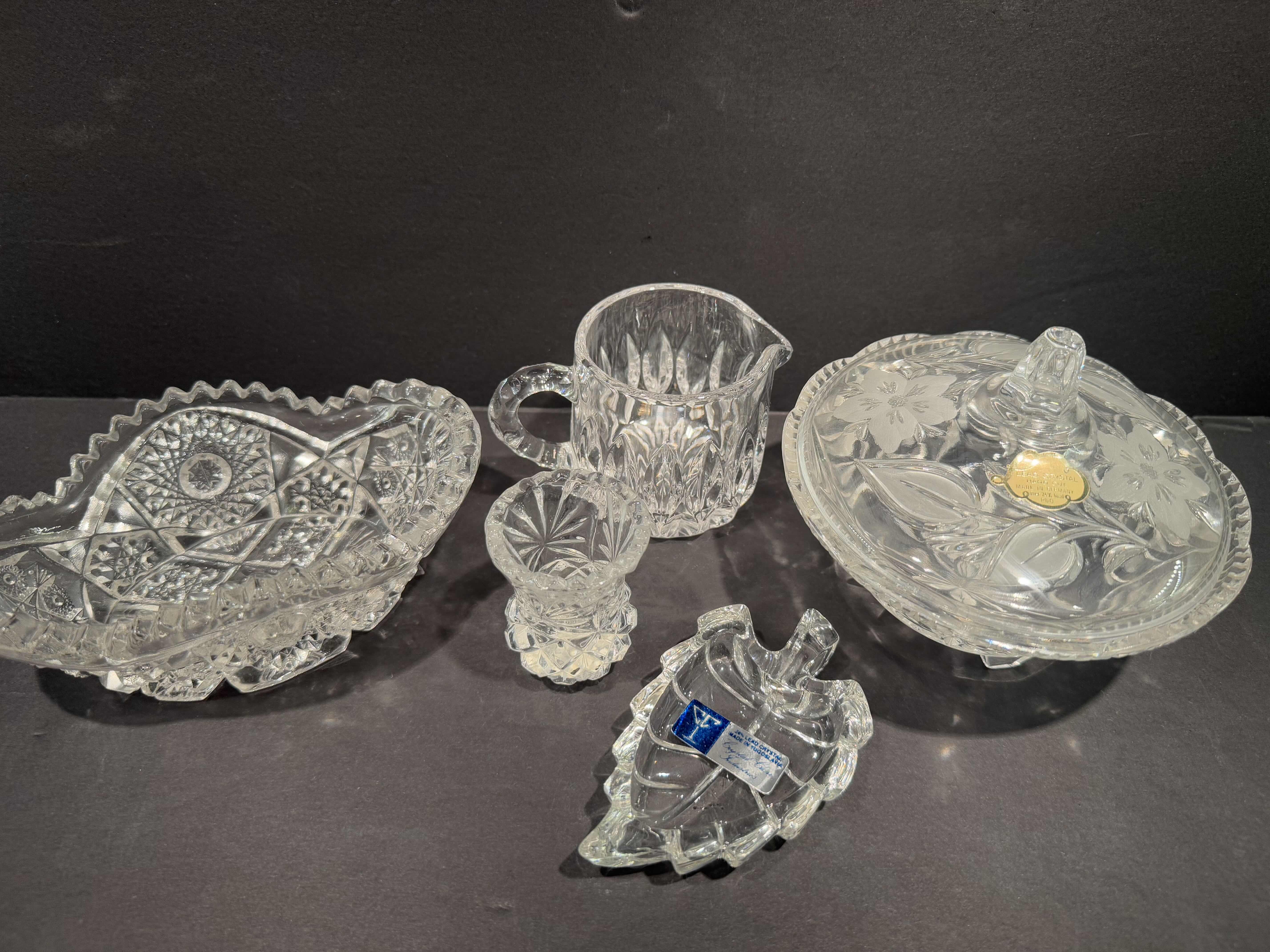 Photo 1 of 5-VINTAGE GENUINE EUROPEAN LEAD CRYSTAL PIECES. BOWLS, CANDY DISH, AND MUGS.