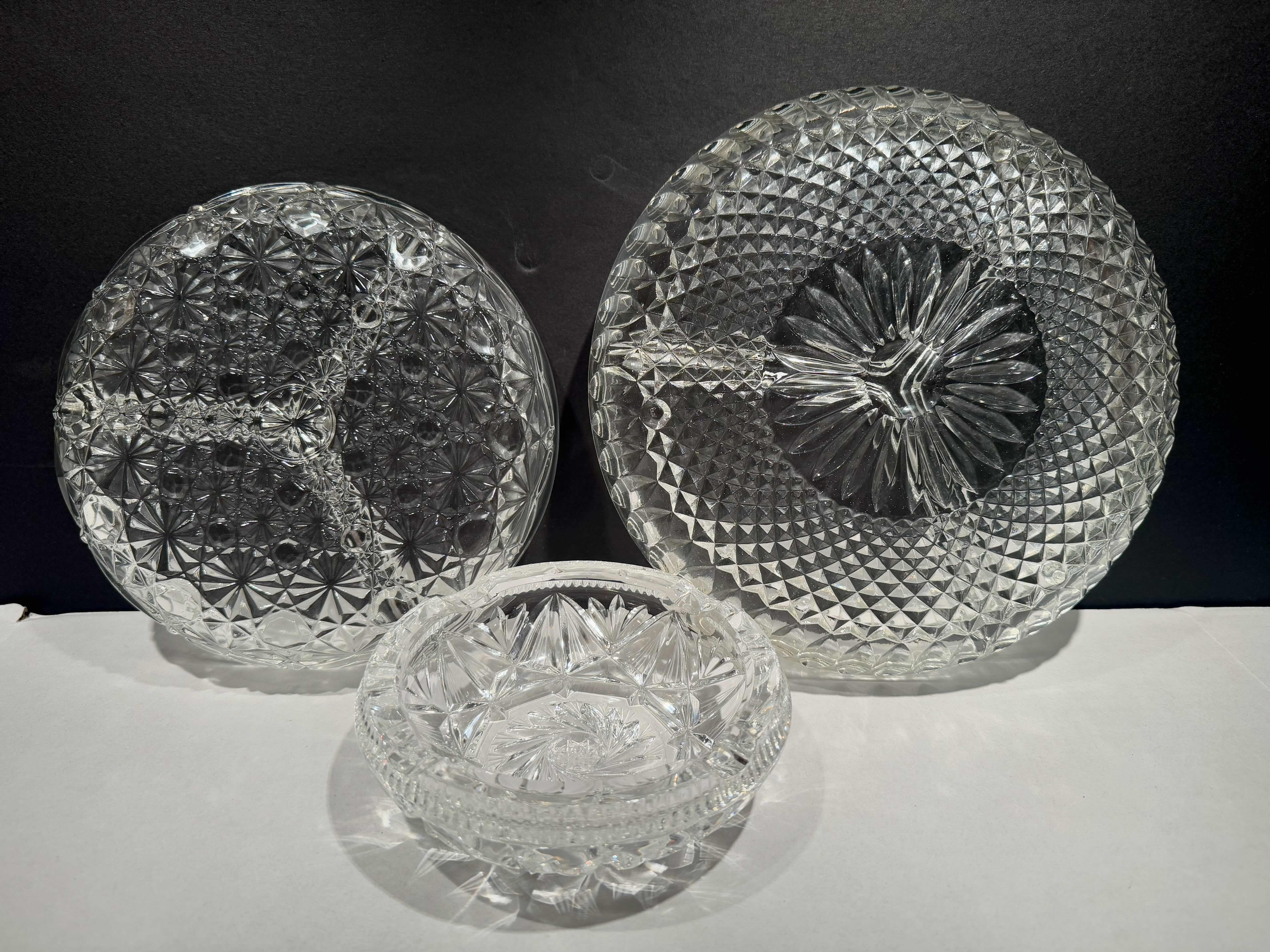 Photo 2 of 3 CRYSTAL PIECES. 1-9” DIVIDED SERVING DISH, 1- 7.5” DIVIDED SERVING DISH, 1- CRYSTAL ASHTRAY