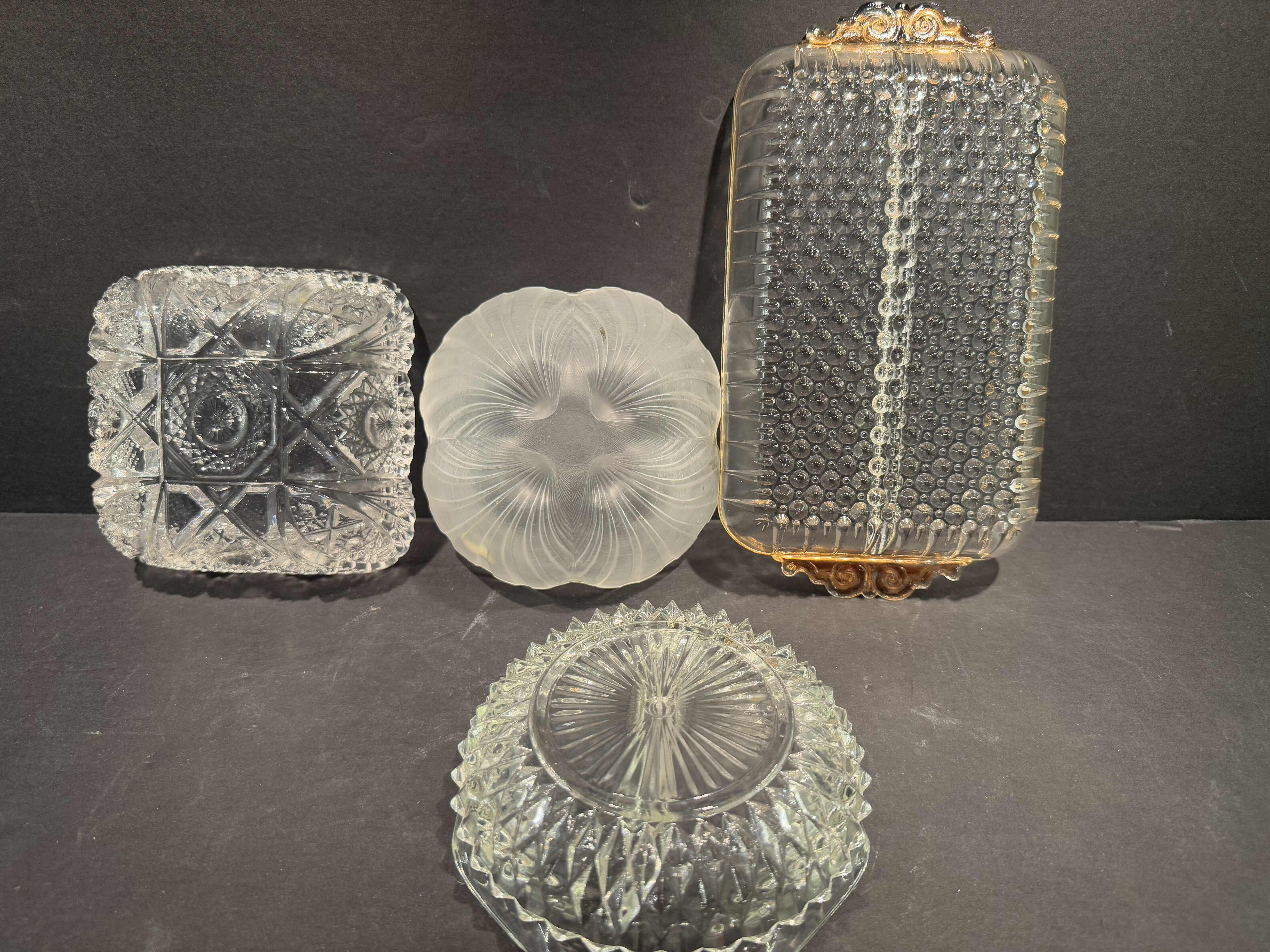 Photo 1 of 4 KITCHEN/HOME ESSENTIALS, 2- 6” BOWLS, 1 GLASS ASHTRAY, & 1) HOBNAIL WITH GOLD ACCENTS DIVIDED SERVING TRAY